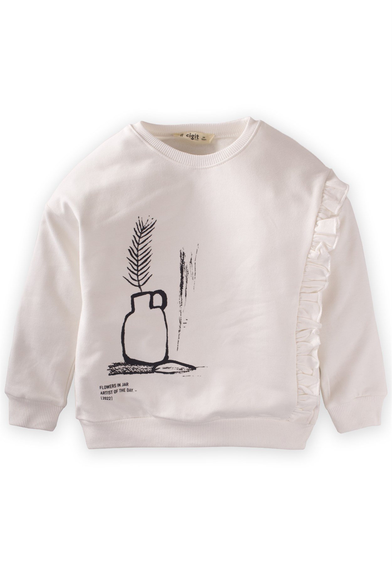 CigitFırfır Detaylı Baskılı Sweatshırt 3-9 Yaş EKRU