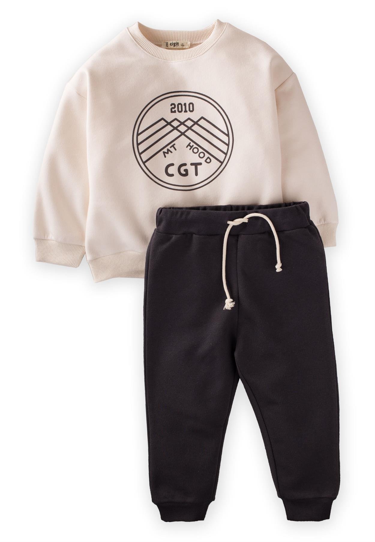 CigitBaskılı Sweatshırt Takım 3-8 Yaş KUM