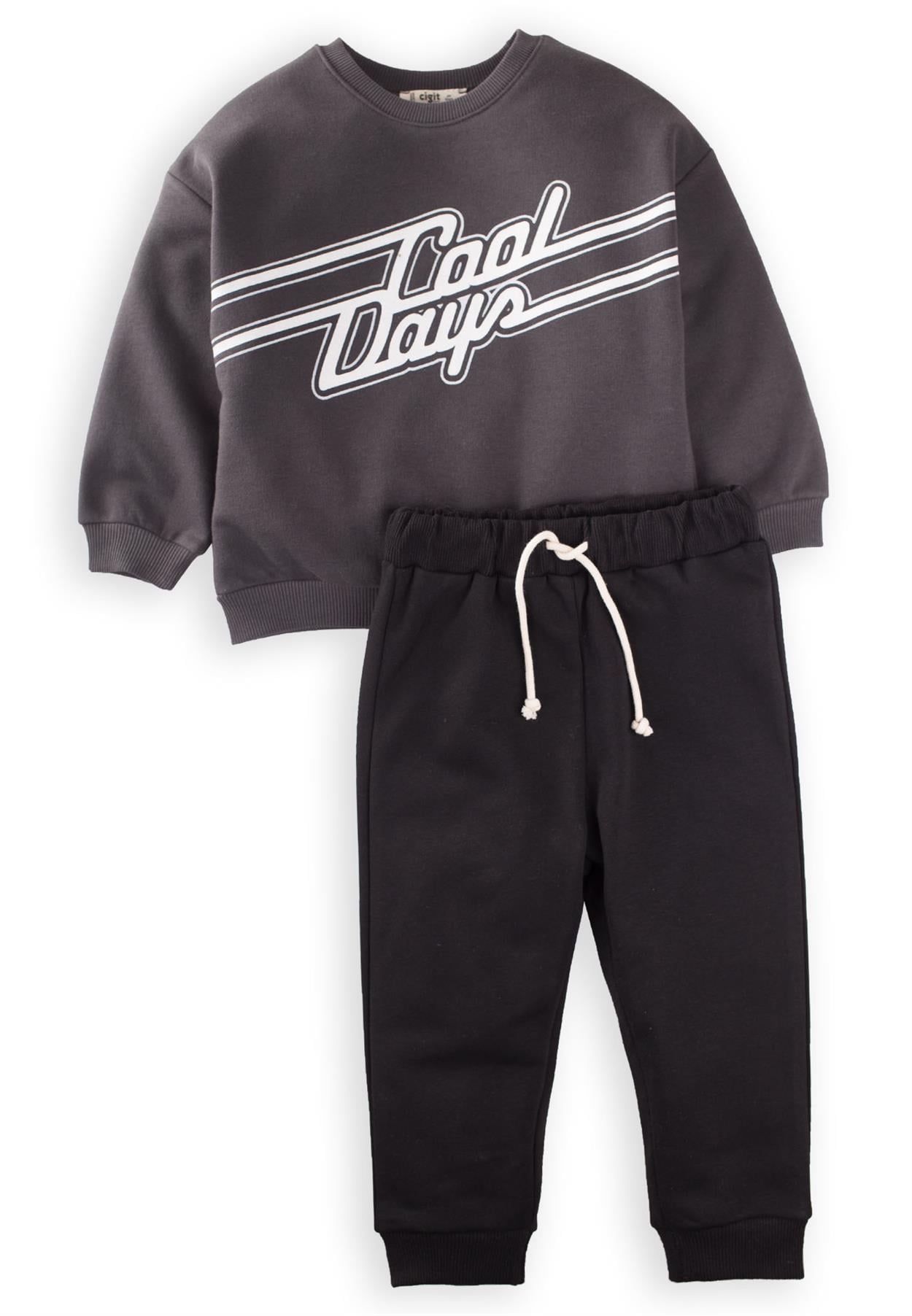 CigitCool Days Baskılı Sweatshırt Takım 3-8 Yaş ANTRASİT