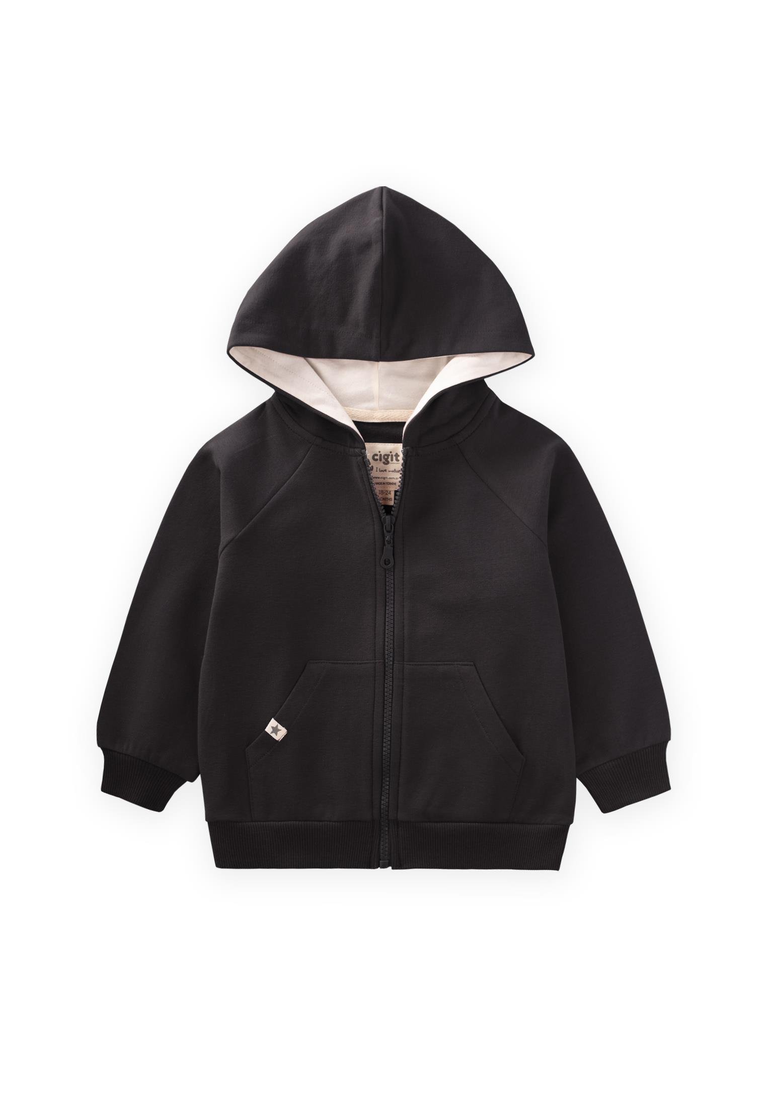 CigitKapşonlu Fermuarlı Hırka 1-14 Yaş SİYAH