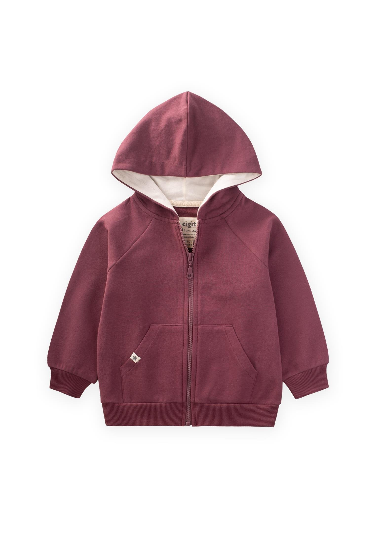CigitKapşonlu Fermuarlı Hırka 1-14 Yaş MÜRDÜM