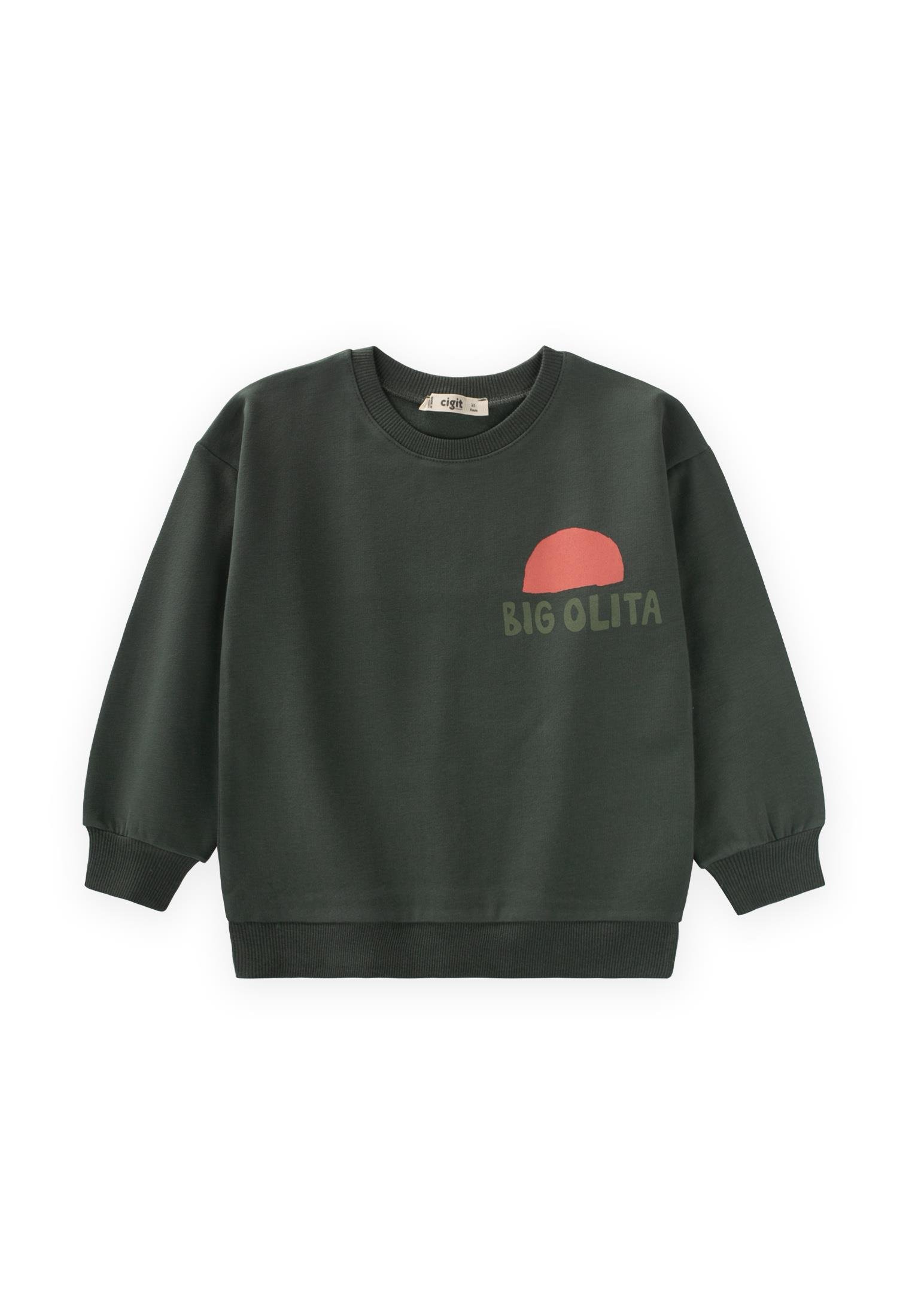 CigitBıg Olıta Baskılı Sweatshırt 2-10 Yaş HAKİ YEŞİL