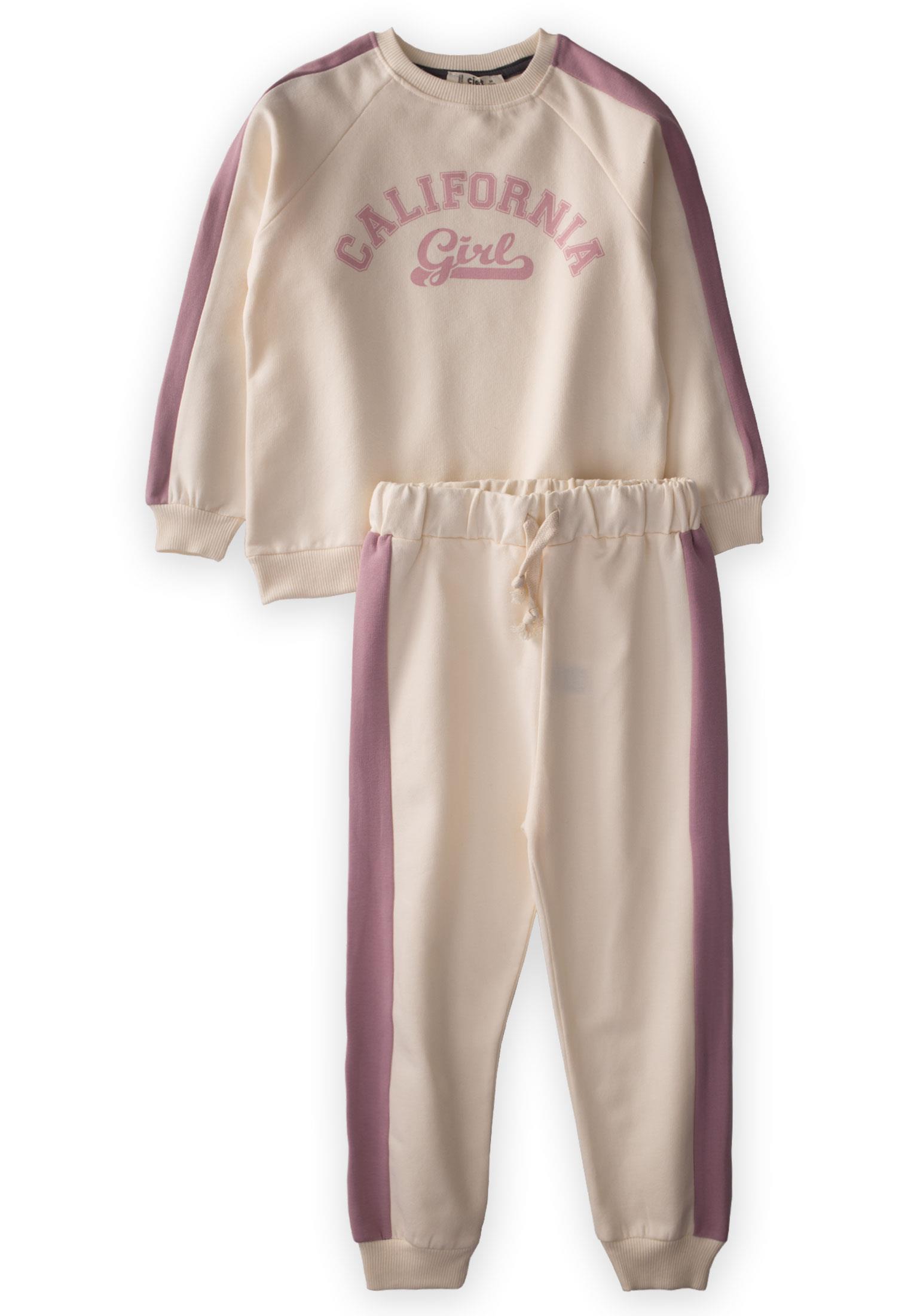 CigitŞerit Detaylı Baskılı Sweatshırt Takım 3-10 Yaş EKRU