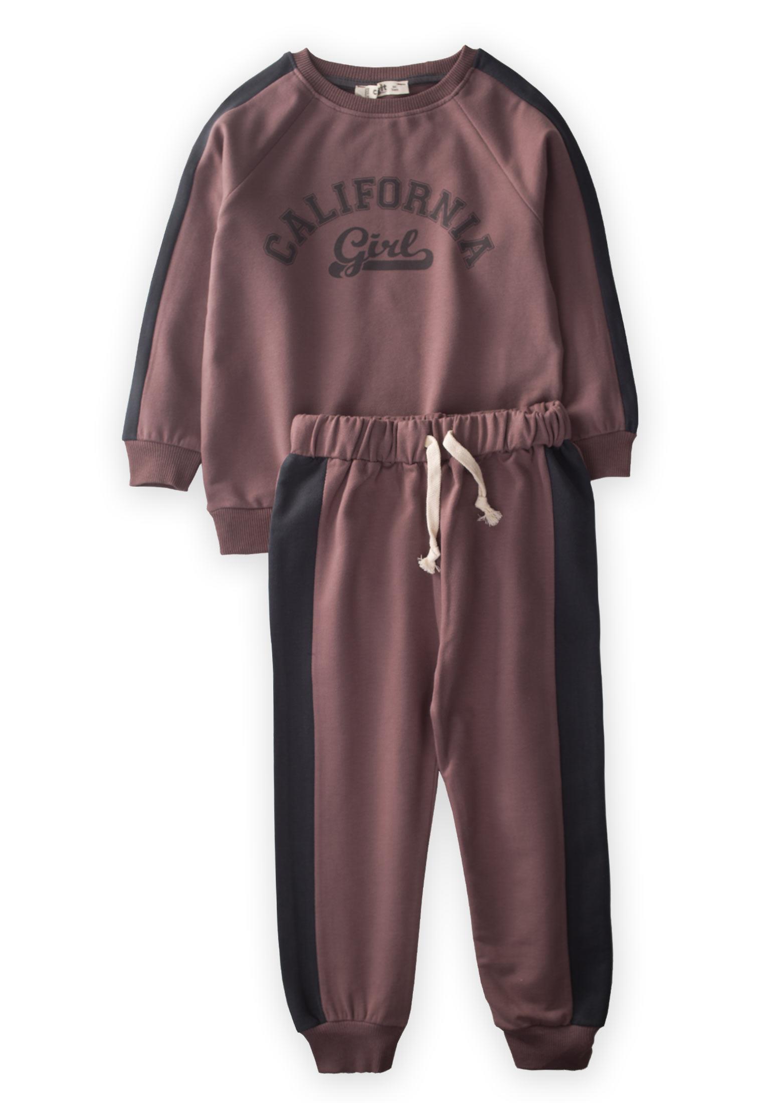 CigitŞerit Detaylı Baskılı Sweatshırt Takım 3-10 Yaş MÜRDÜM