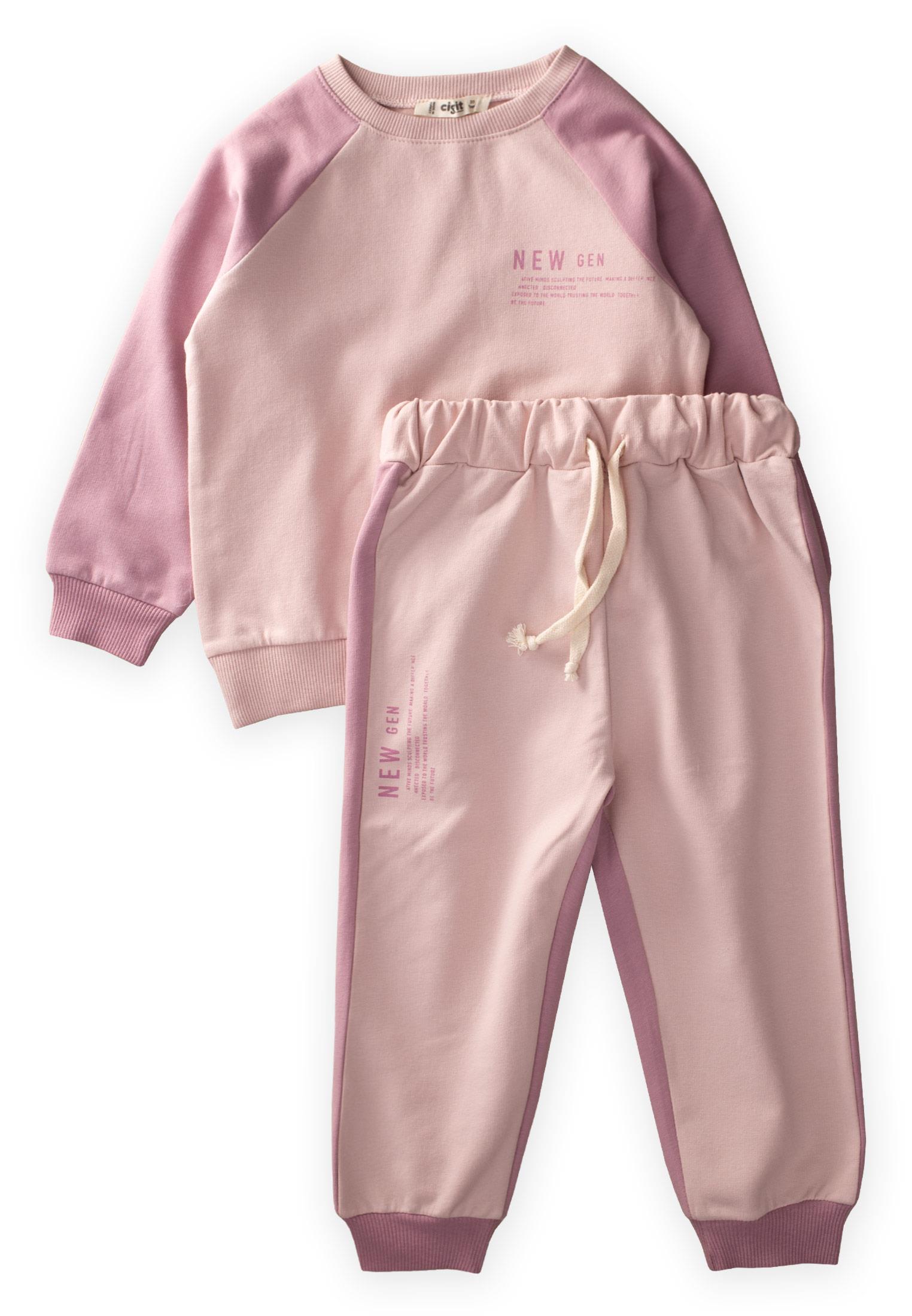 CigitNew Gen Baskılı Garnili Sweatshırt Takım 2-10 Yaş PUDRA PEMBE
