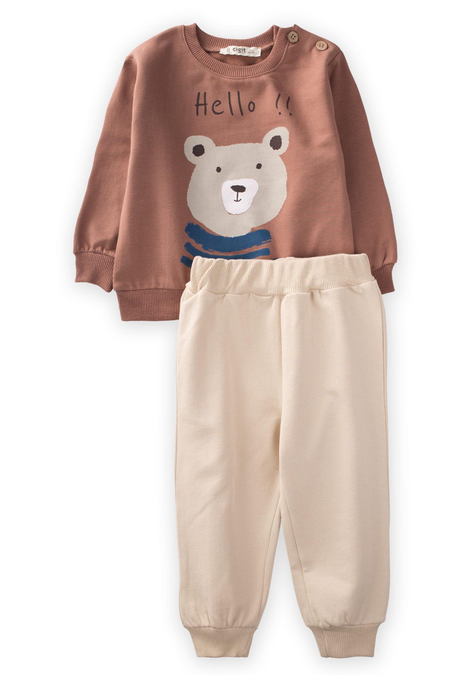 CigitBear Baskılı Sweatshırt Takım 1-5 Yaş A.KAHVE