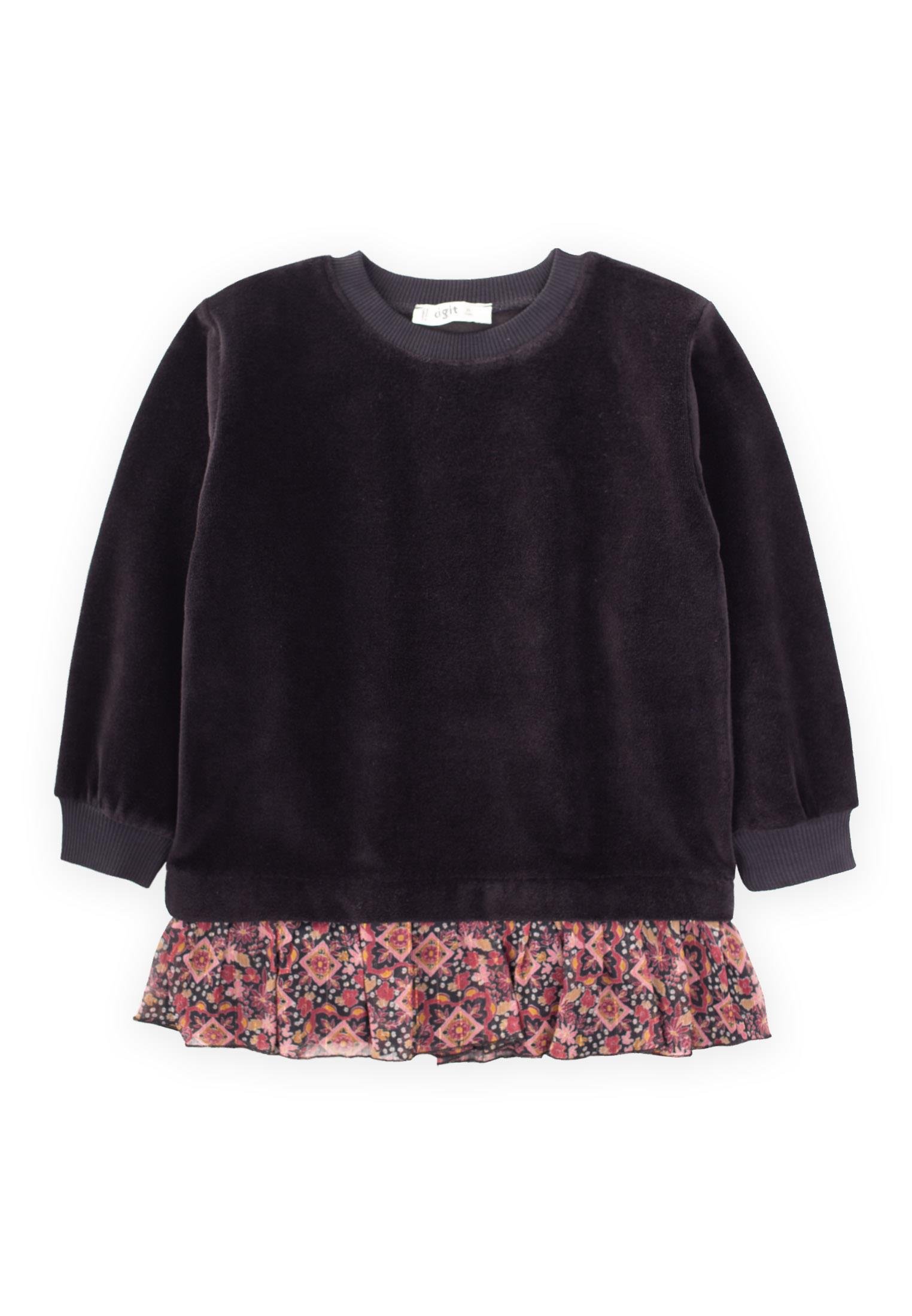 CigitGarnili Kadife Kız Sweatshırt 2-12 Yaş SİYAH