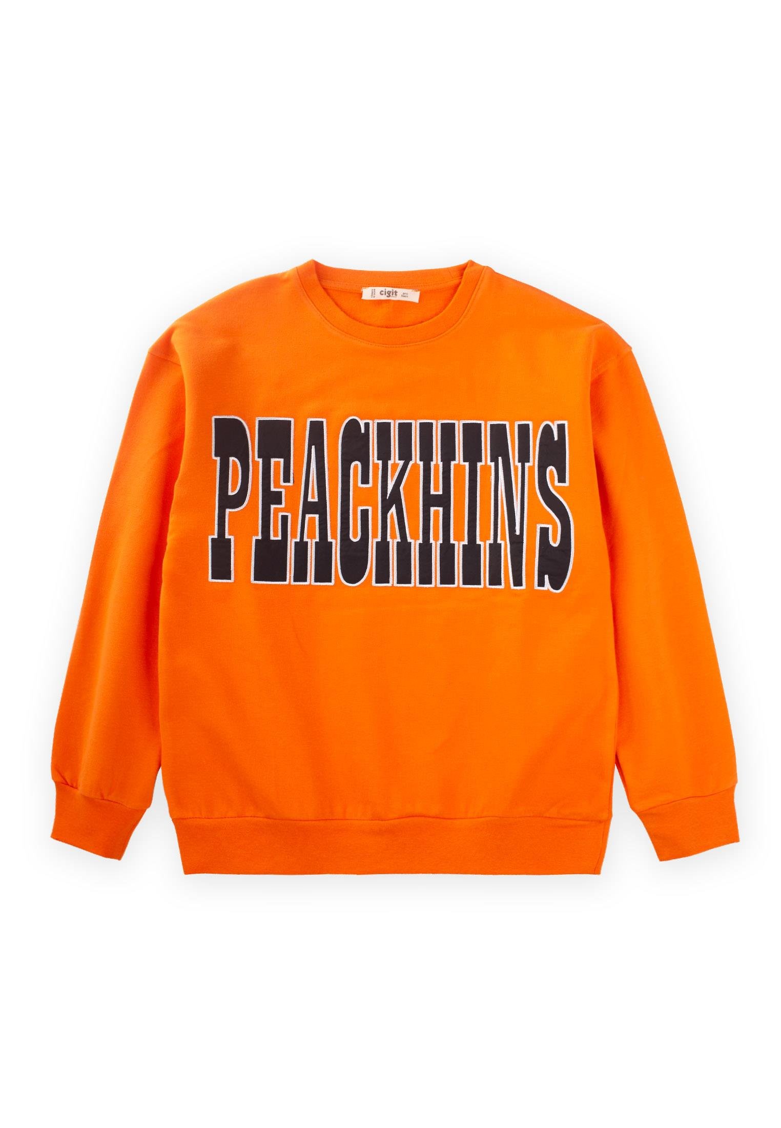 CigitPeackhıns Nakışlı Sweatshırt 9-14 Yaş TURUNCU