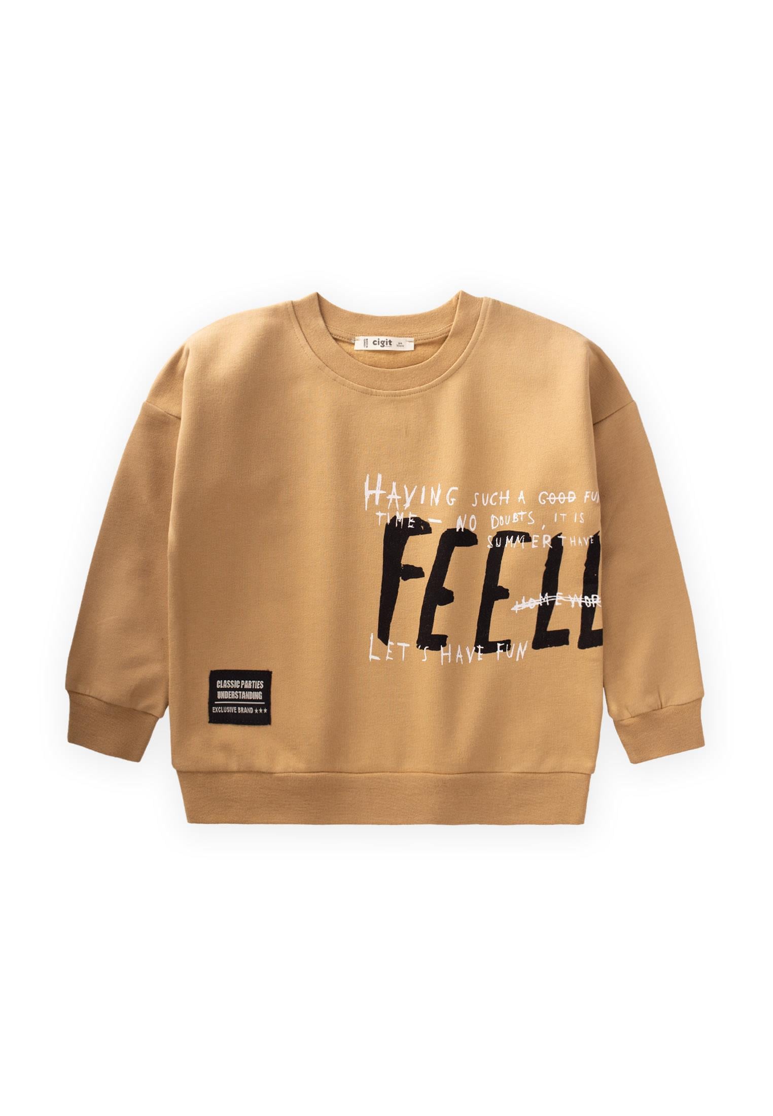 CigitFeell Baskılı Sweatshirt 3-9 Yaş HARDAL SARI