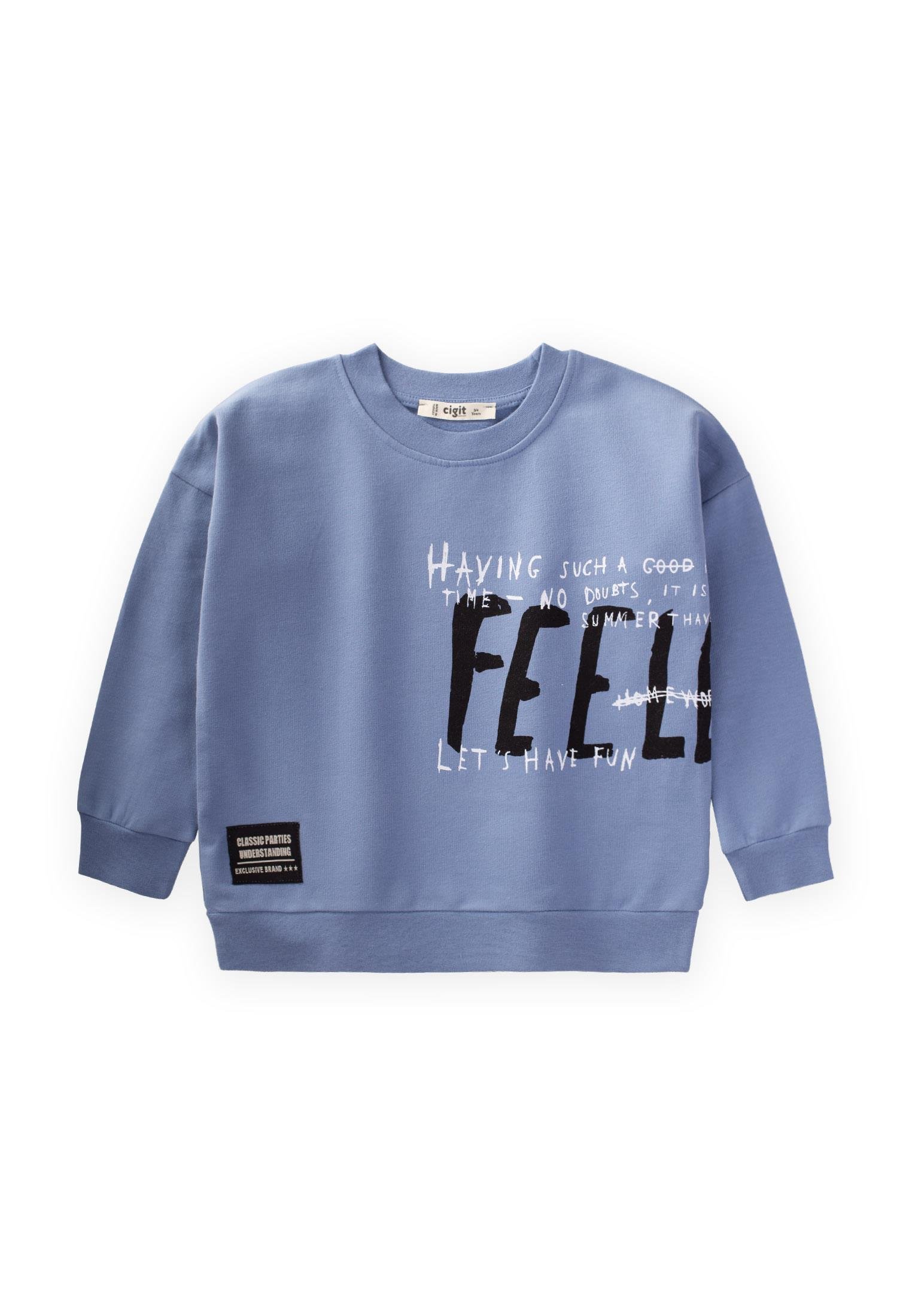 CigitFeell Baskılı Sweatshirt 3-9 Yaş MAVİ