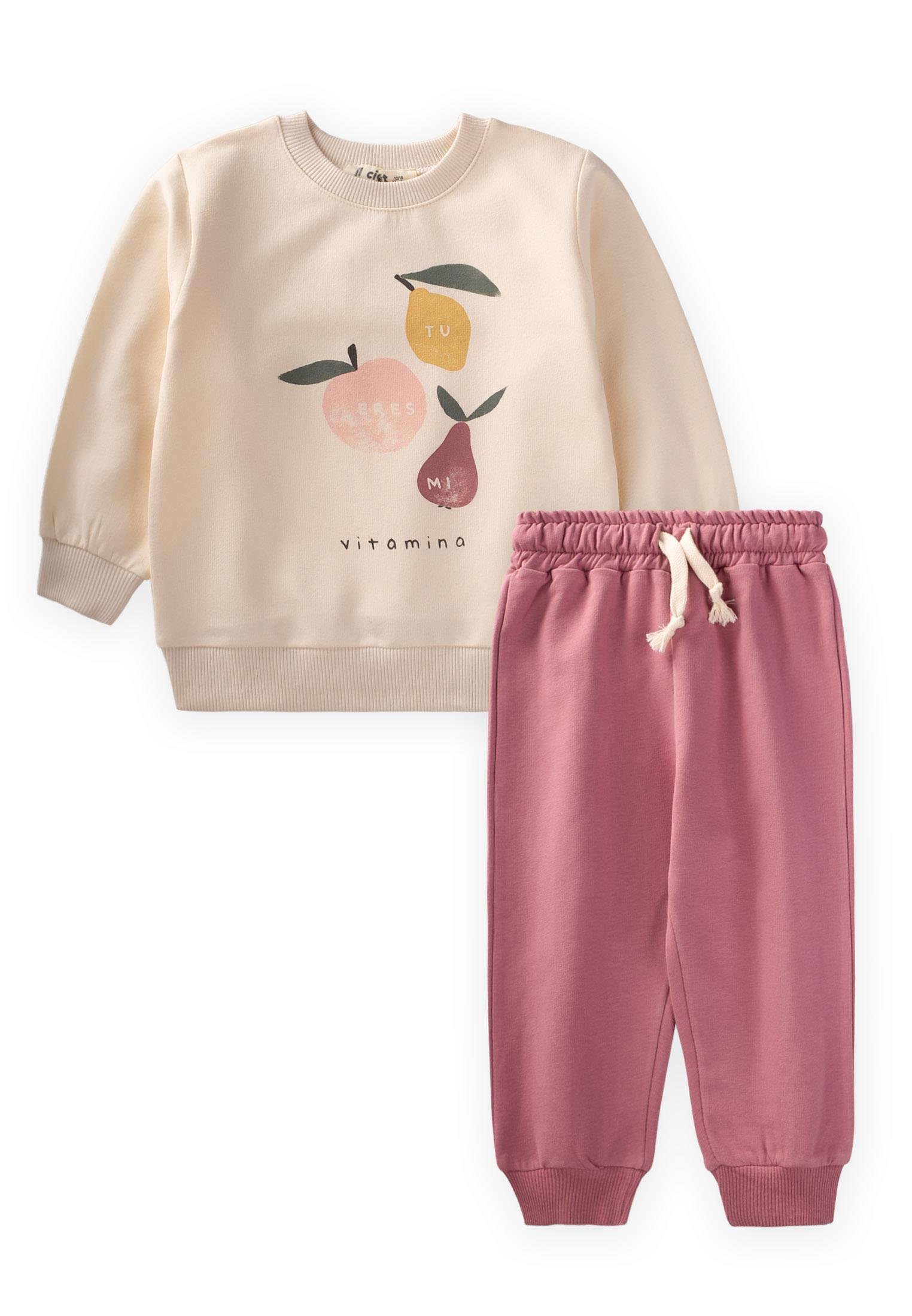 CigitVitamina Baskılı Kız Sweatshırt Takım 1-7 Yaş EKRU