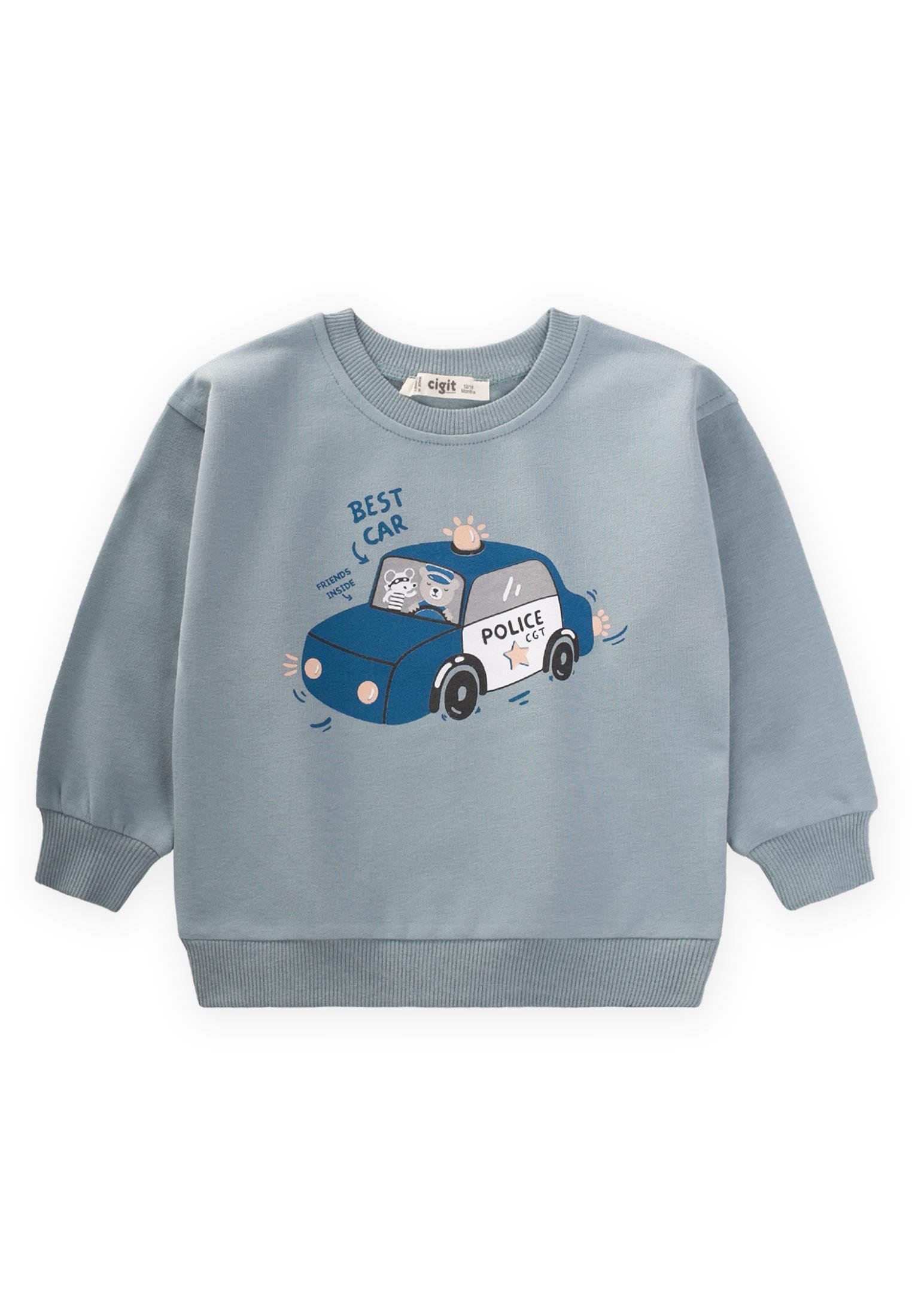 CigitPolice Baskılı Sweatshırt 1-7 Yaş MİNT YEŞİLİ