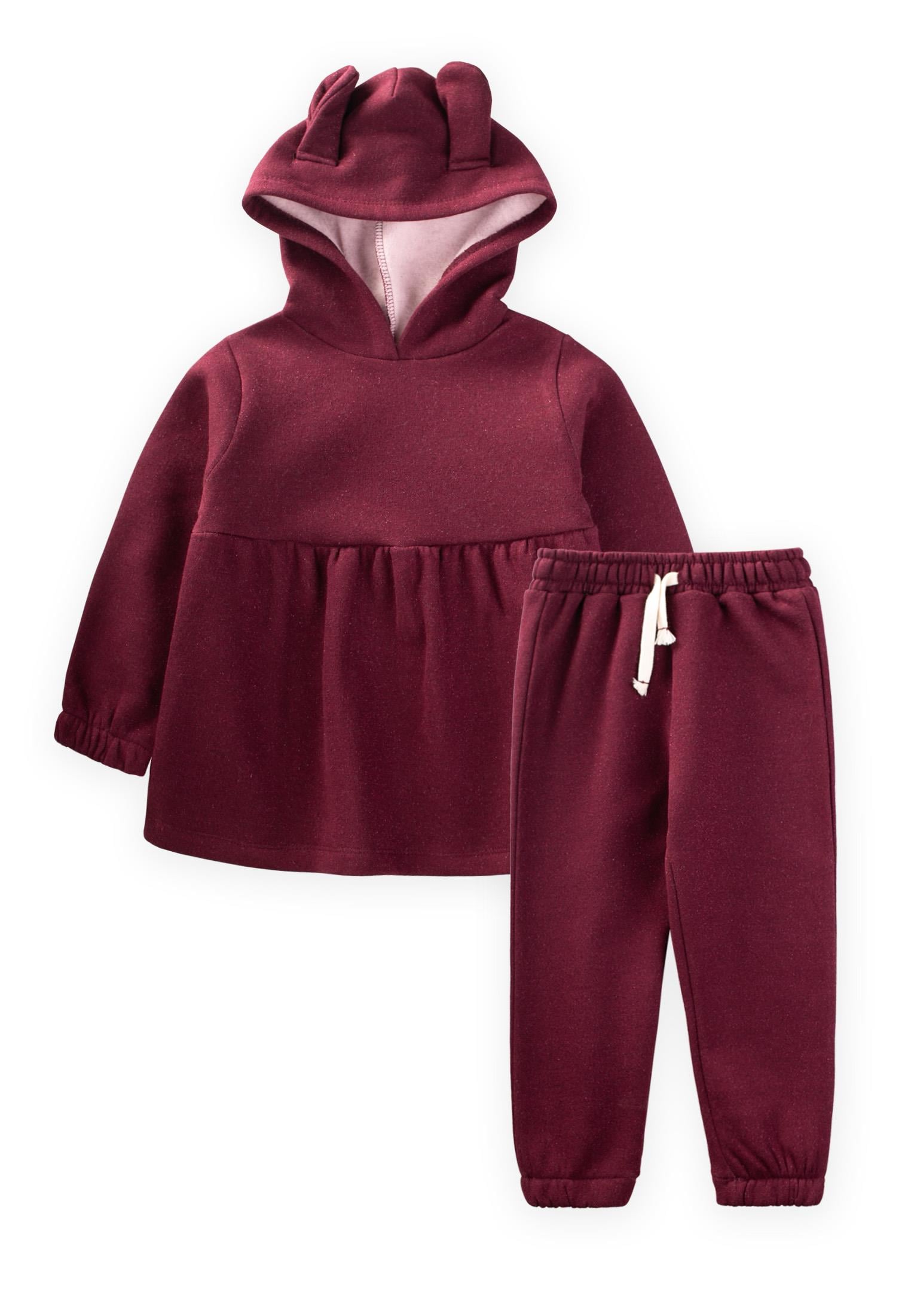 CigitSimli Kulaklı Sweatshırt Takım 2-7 Yaş BORDO