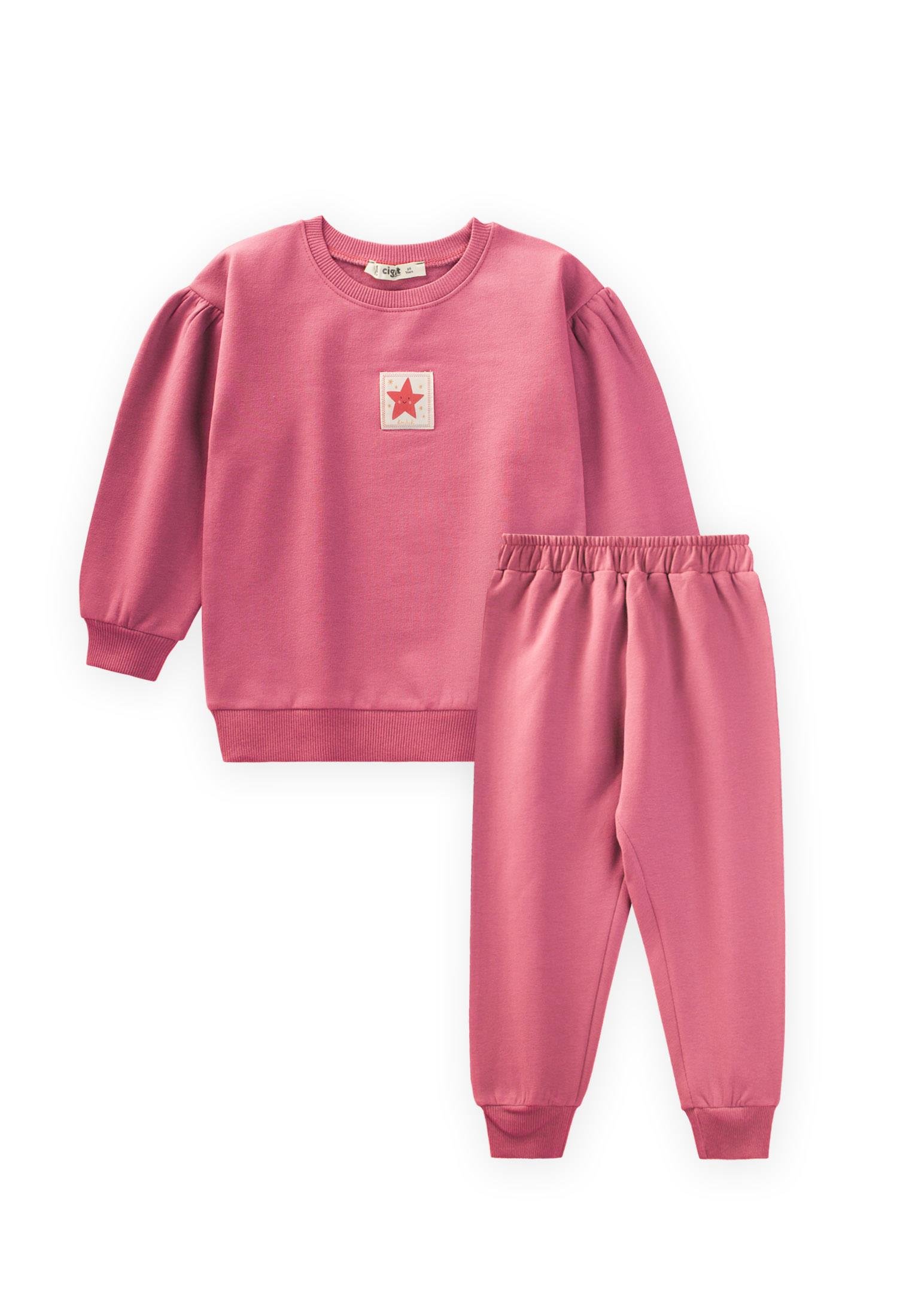 CigitEtiket Detaylı Sweatshırt Takım 1-7 Yaş MERCAN