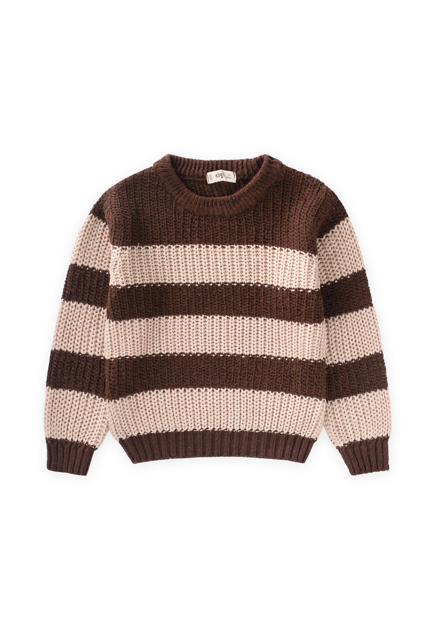 CigitSelanik Çizgili Triko Kazak 2-8 Yaş KAHVE
