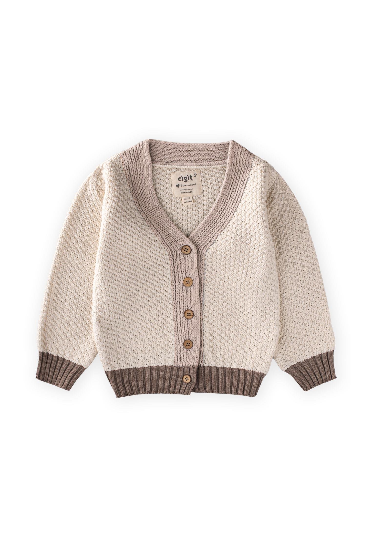 CigitTriko Düğmeli Hırka 2-8 Yaş BEJ KAHVE