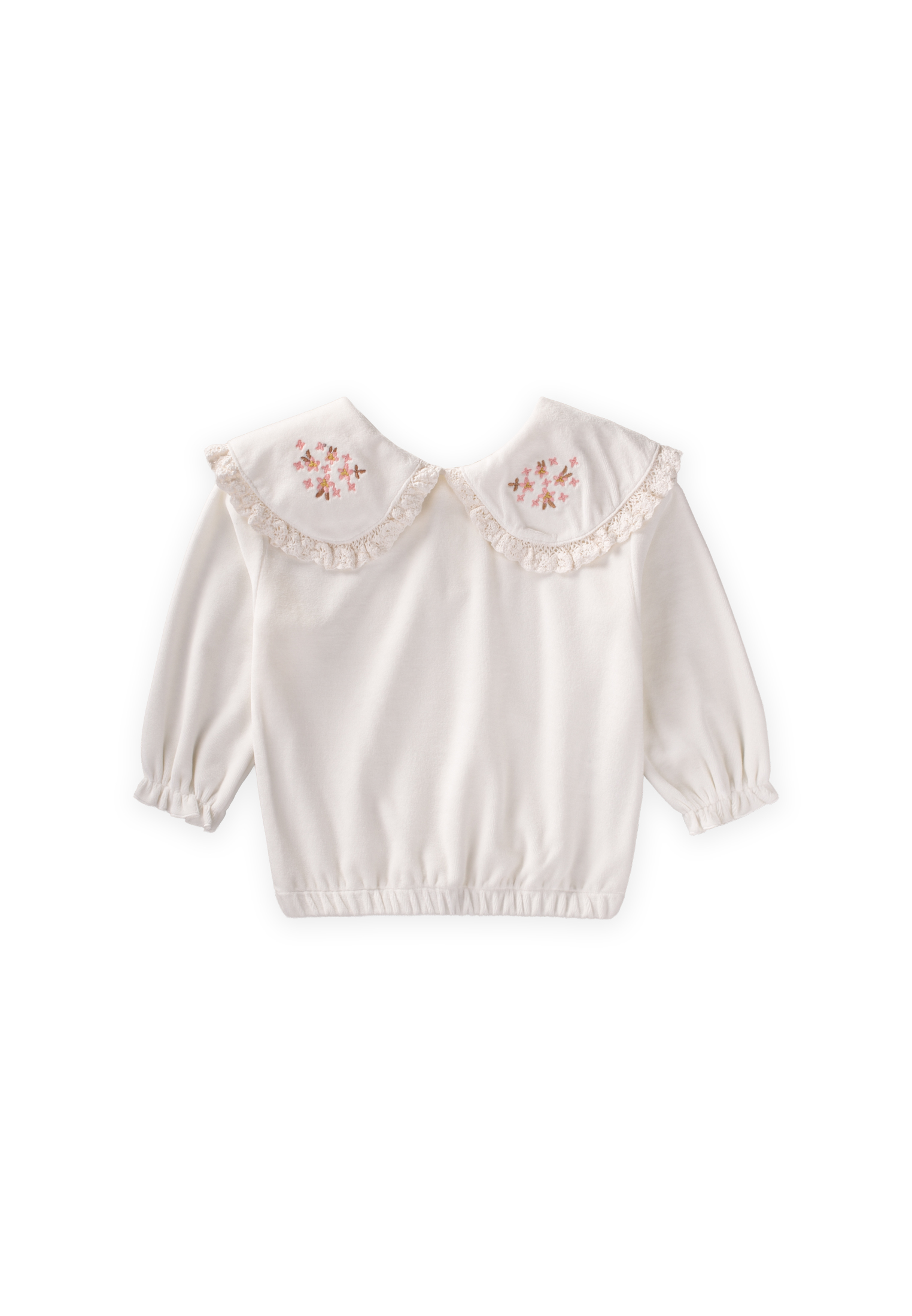 CigitDantel Yakalı Vintage Kadife Üst 2-8 Yaş BEYAZ