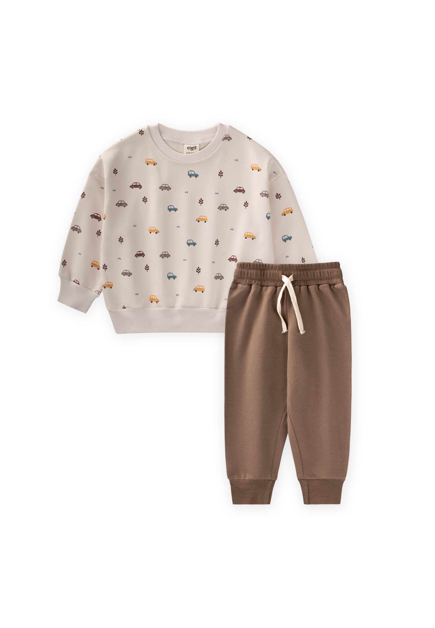 CigitAraba Baskılı Sweatshırt Takım 1-5 Yaş BEJ