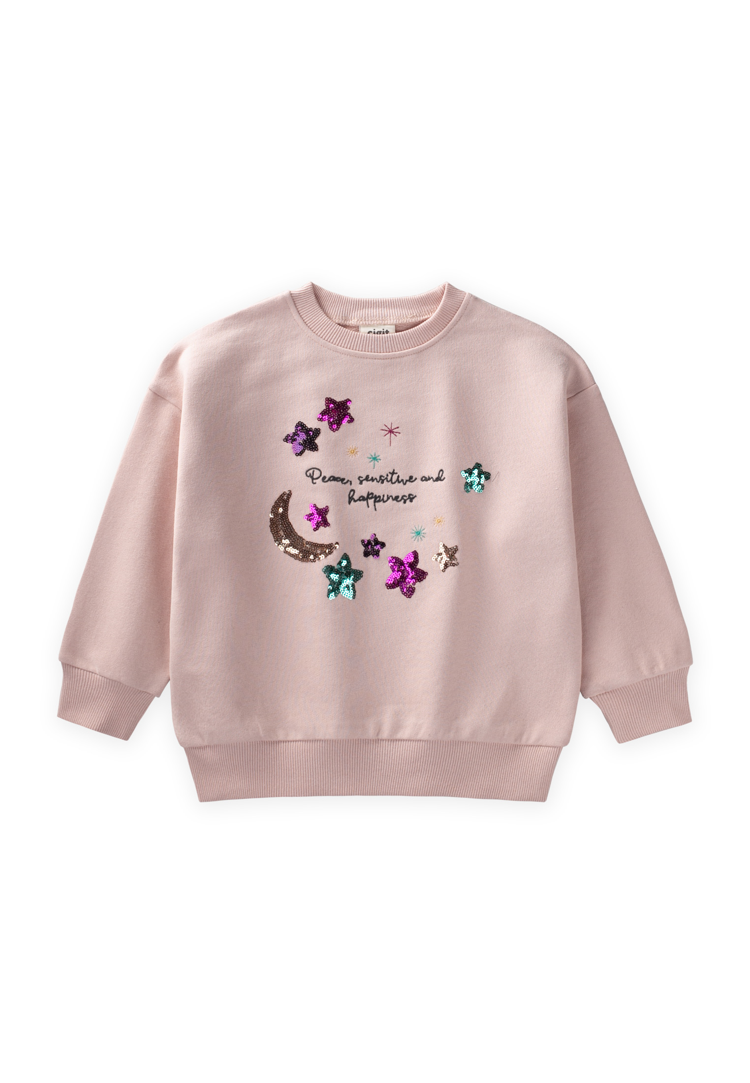 CigitPullu Ay Yıldız Nakışlı Sweatshirt 2-8 Yaş PUDRA PEMBE