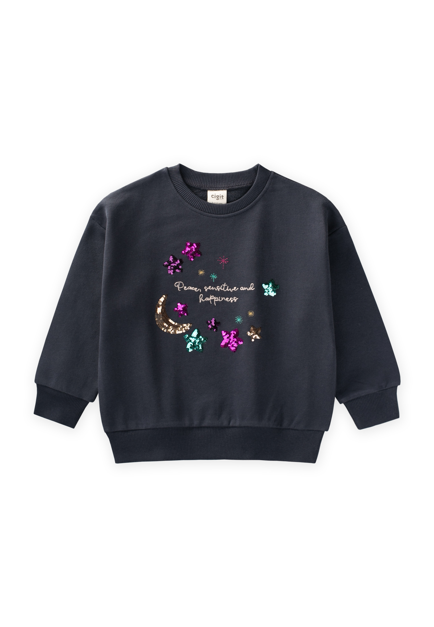 CigitPullu Ay Yıldız Nakışlı Sweatshirt 2-8 Yaş ANTRASİT