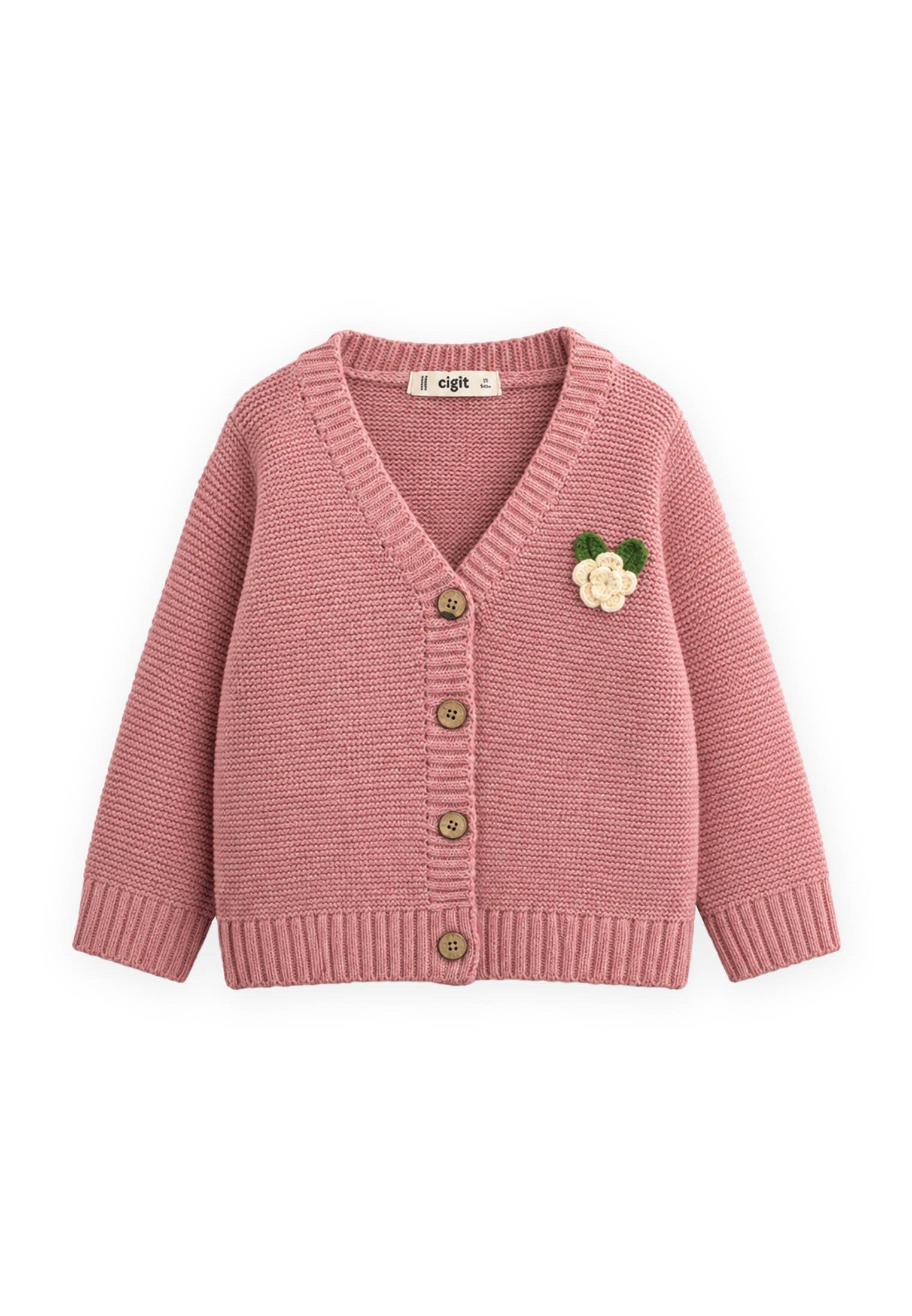 CigitV Yaka Links Güllü Hırka 2-7 Yaş PEMBE