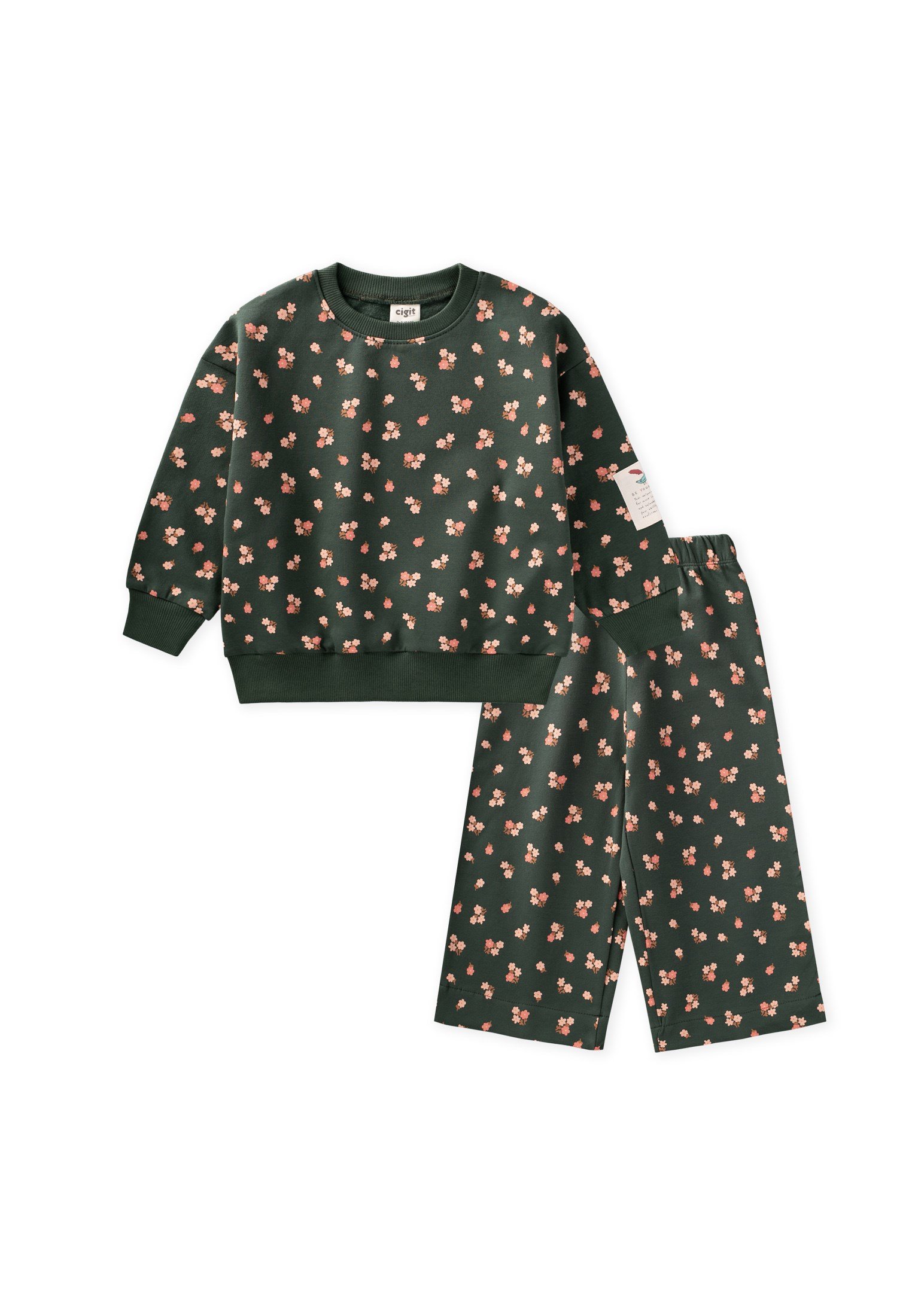 CigitDesenli Sweatshirt Takım 2-8 Yaş HAKİ YEŞİL