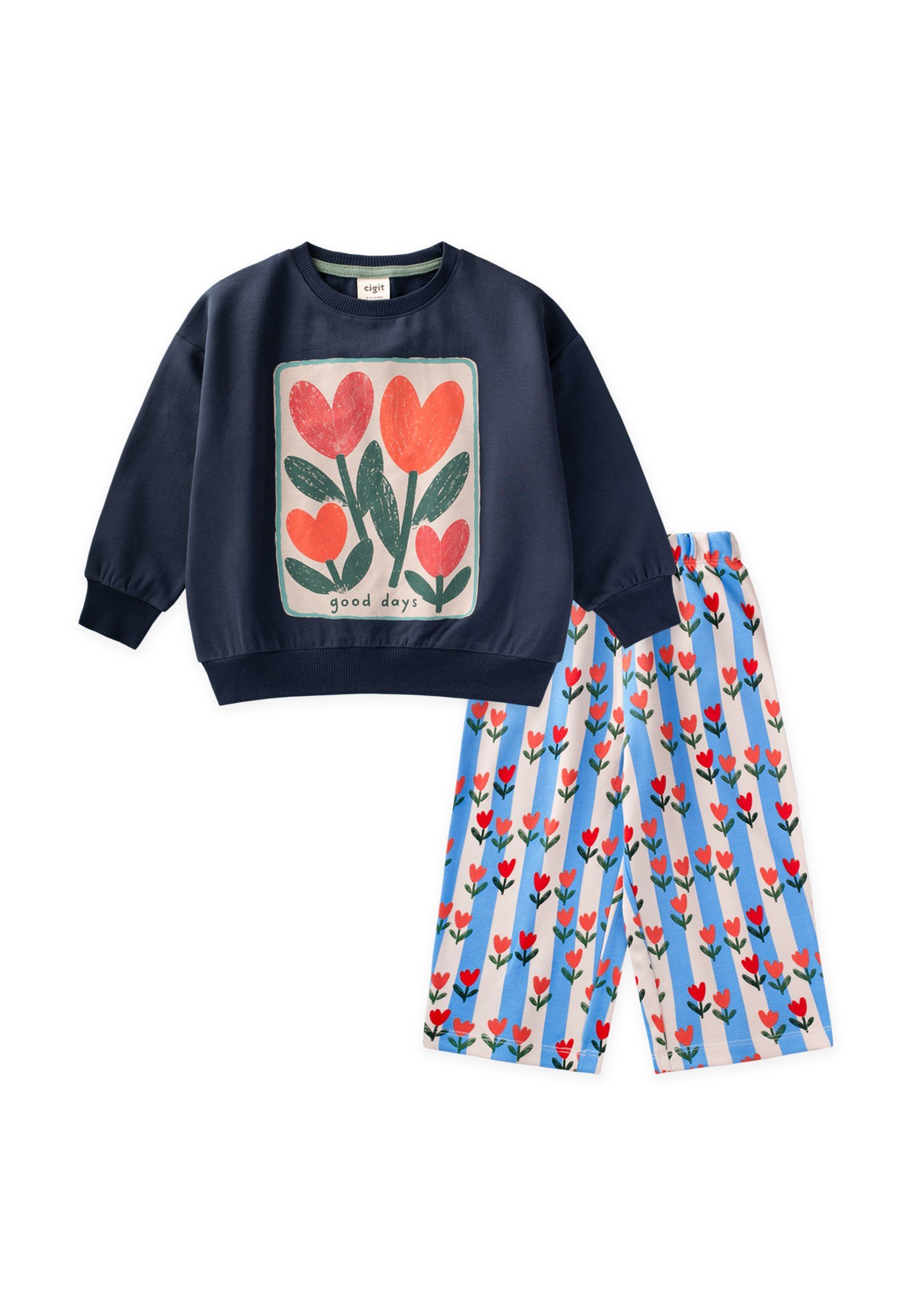 CigitDesenli Sweatshirt Takım 8-12 Yaş LACİVERT
