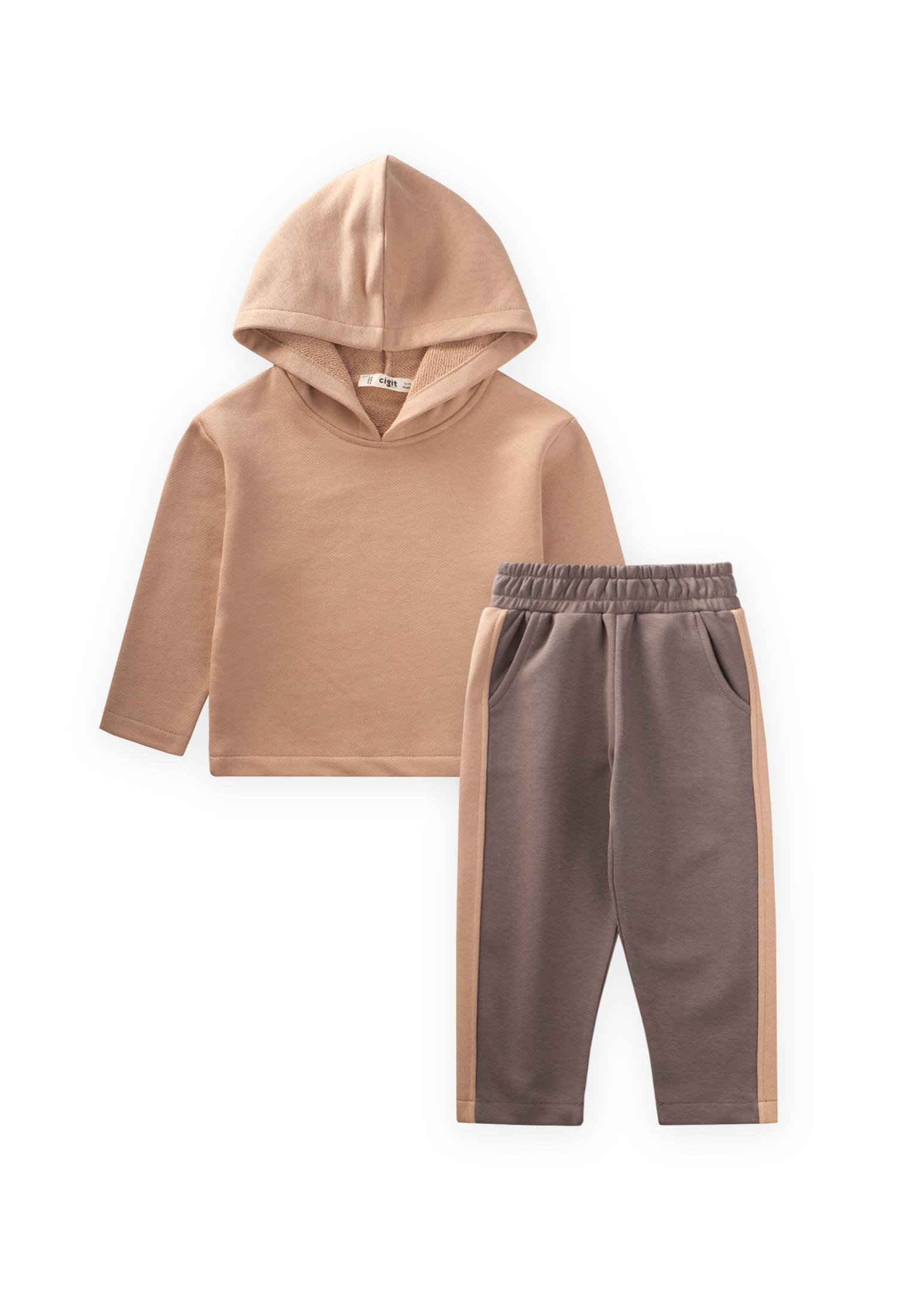 CigitKapşonlu Sweatshirt Takım 1-8 Yaş Bej,Vizon