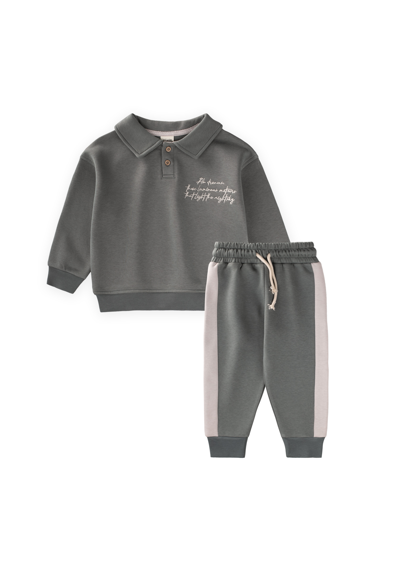 CigitYakalı Nakış İşlemeli Sweatshırt Takım 2-10 Yaş ÇAĞLA YEŞİLİ