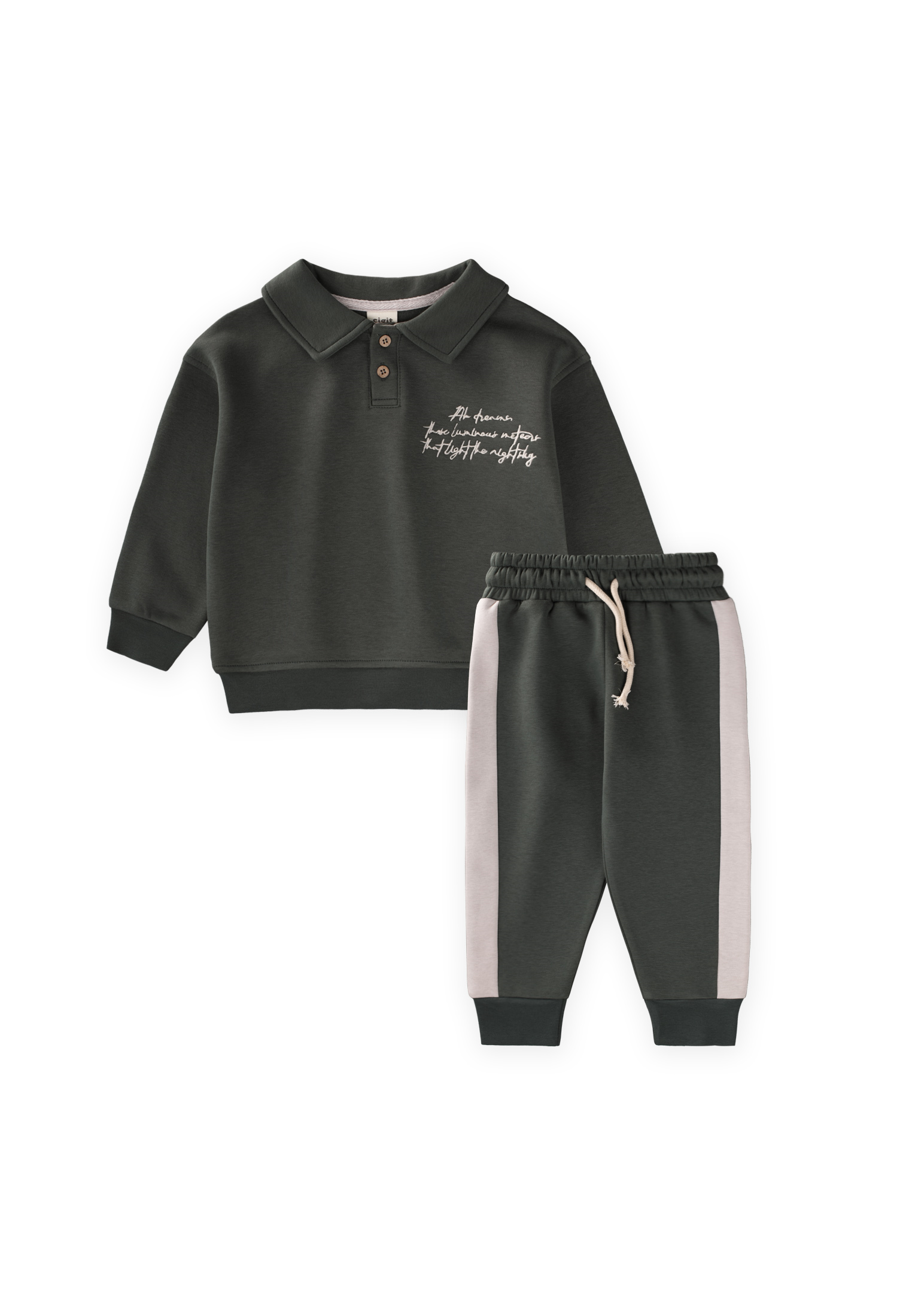 CigitYakalı Nakış İşlemeli Sweatshırt Takım 2-10 Yaş SOFT YEŞİL