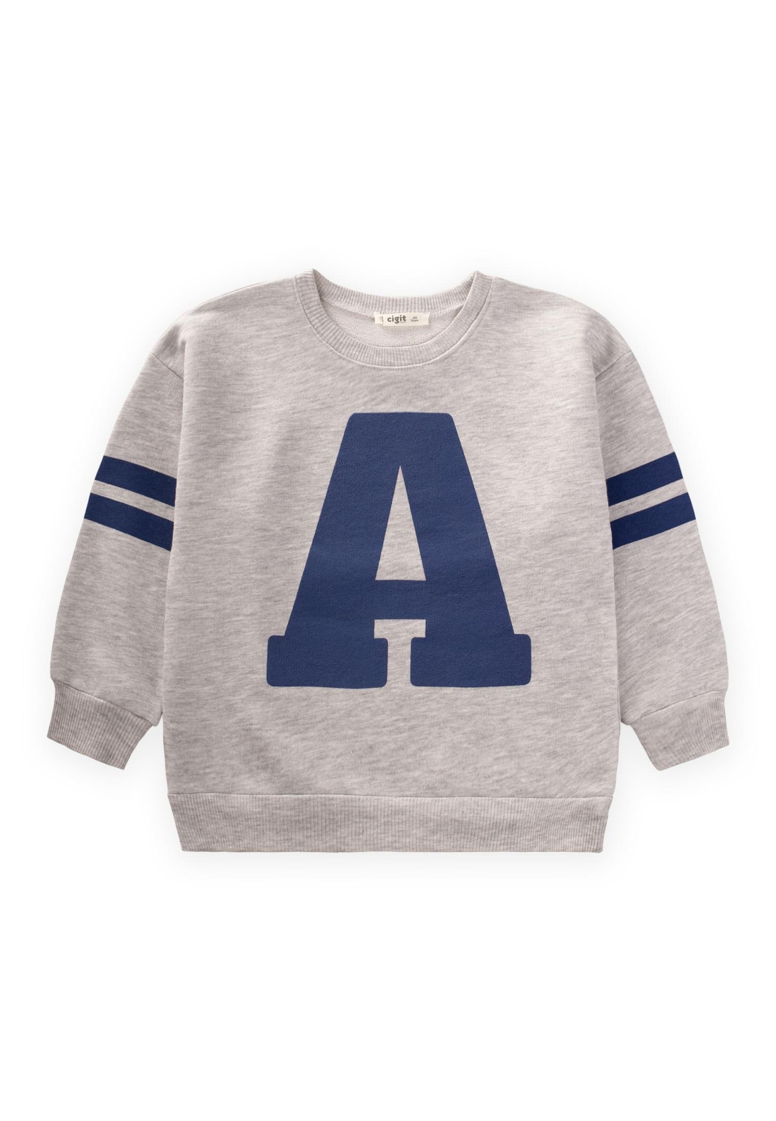 CigitA Baskılı Sweatshirt 2-10 Yaş Gri Melanj
