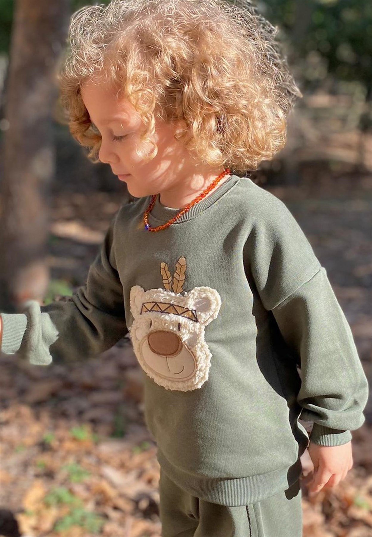 CigitAyı Aplikeli Sweatshirt 3-9 Yaş Haki Yeşil