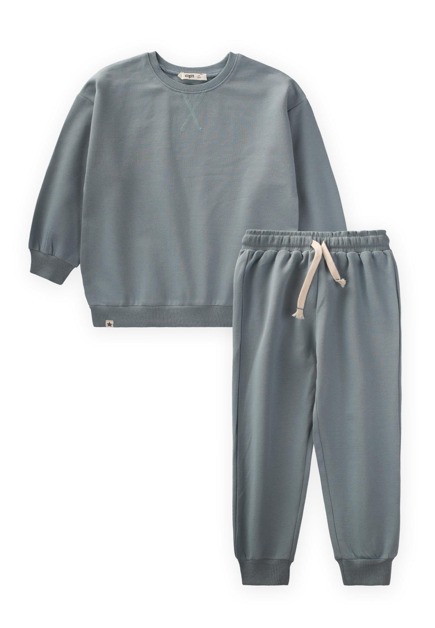 CigitBasic Karyoka Detaylı Sweatshirt Takım 3-8 Yaş Mint Yeşil