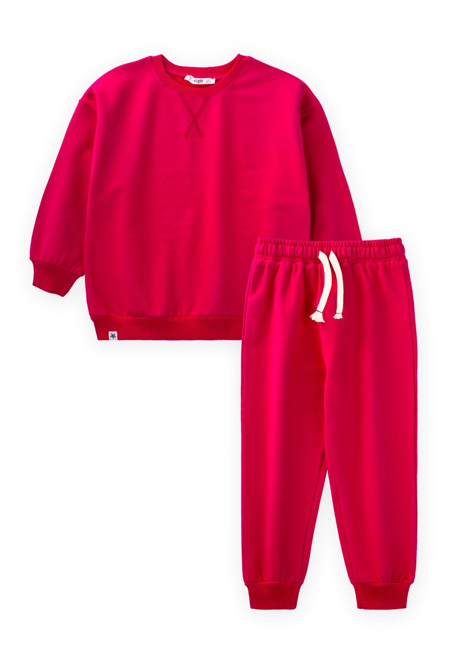 CigitBasic Karyoka Detaylı Sweatshirt Takım 3-8 Yaş Kırmız