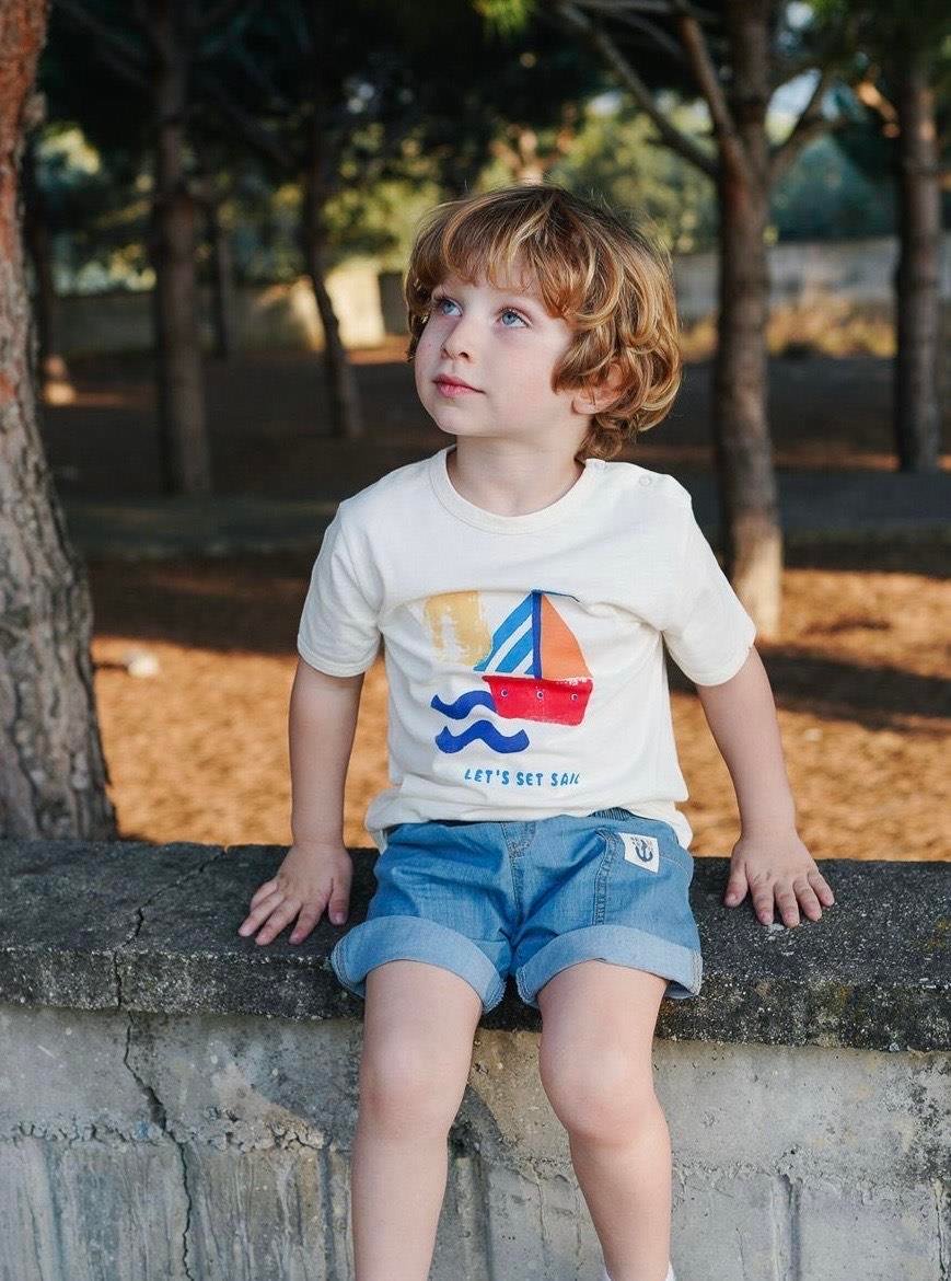 CigitPrinted Denim Capri T-Shirt Set 1-5 Years ECRU