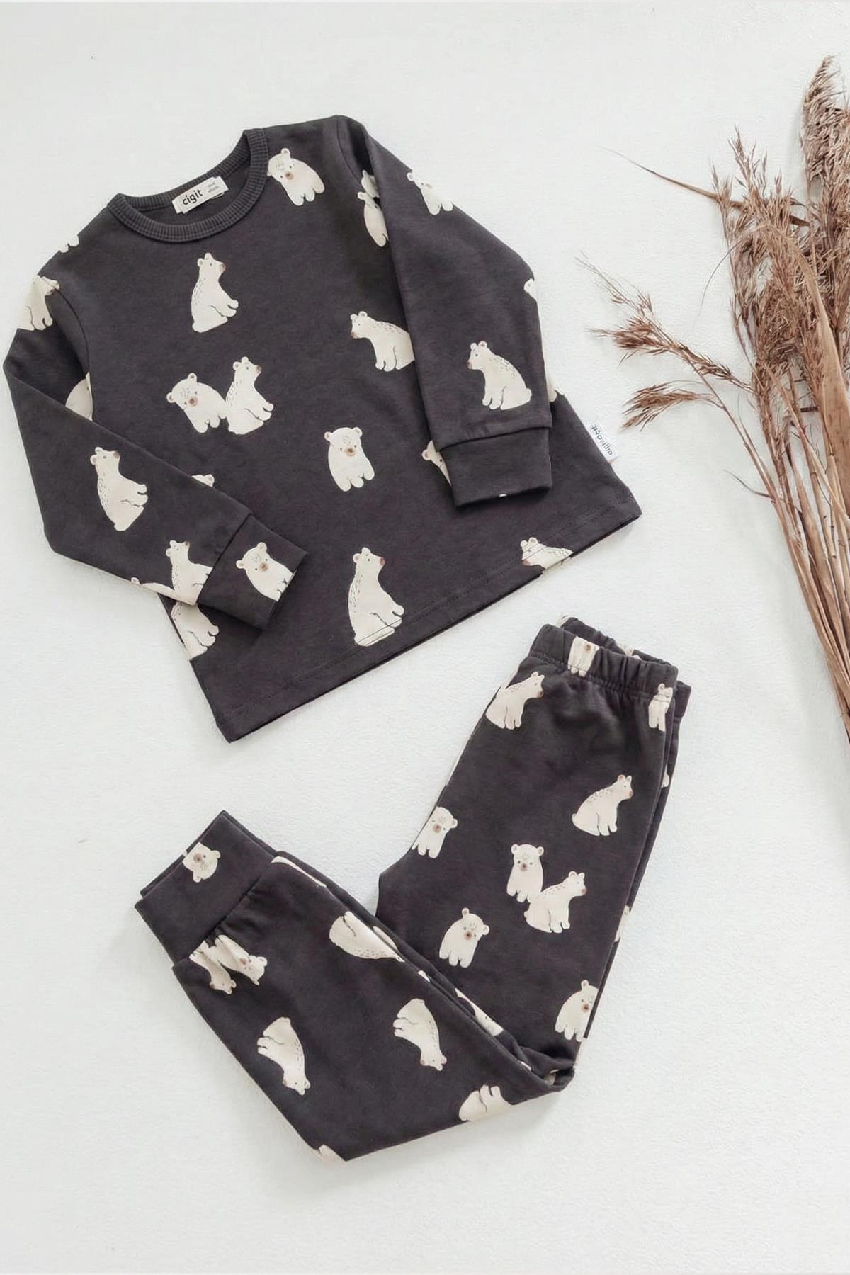 CigitBaskılı Pijama Takım 1-5 Yaş Antrasit