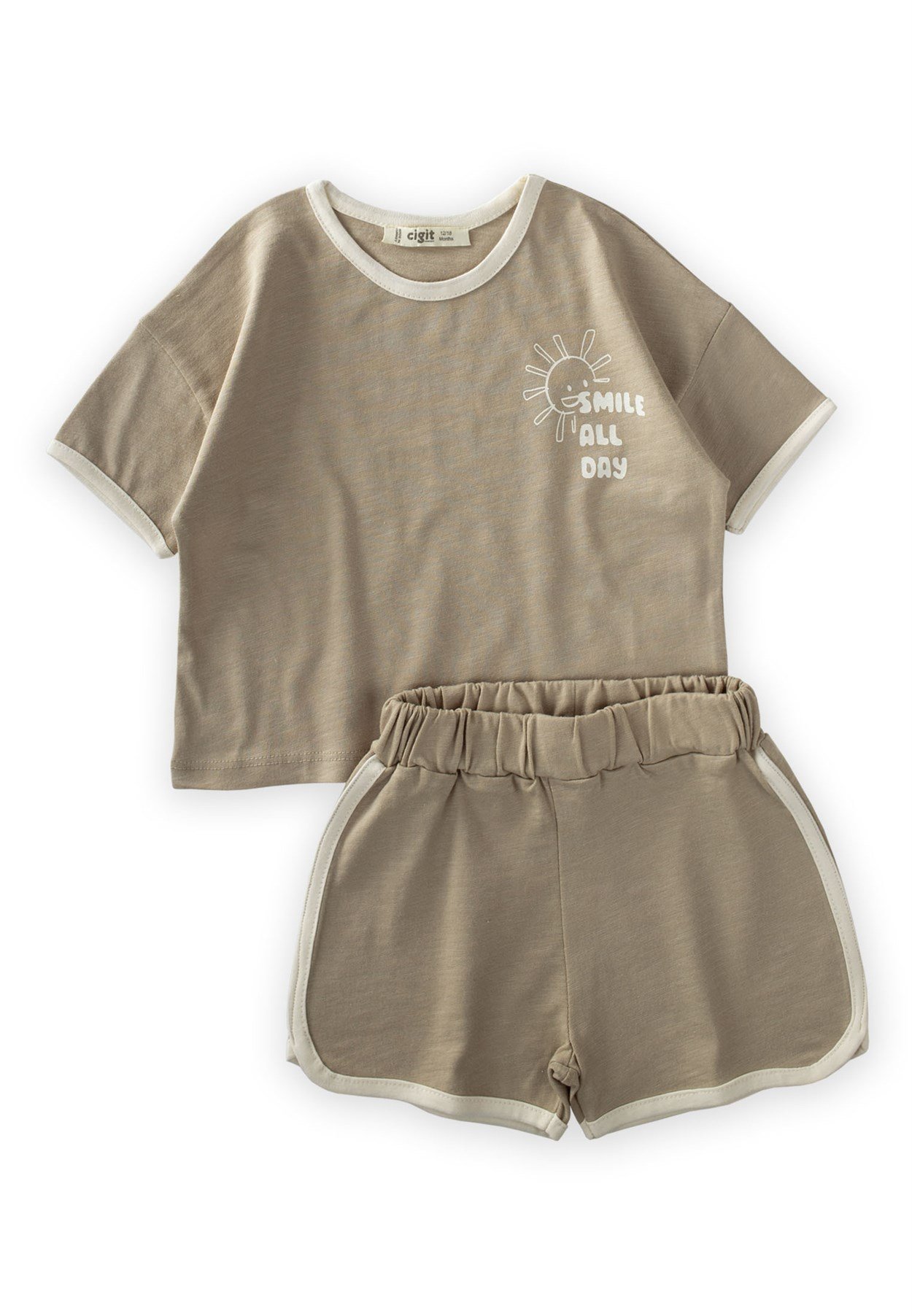 CigitBiye Garnili Oversize Şortlu Takım 1-7 Yaş Vizon