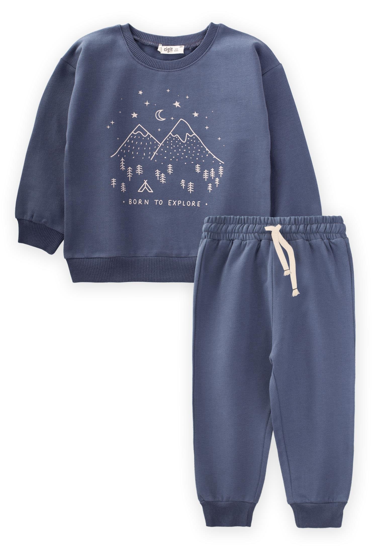 CigitBorn To Explore Baskılı Sweatshirt Takım 1-7 Yaş Lacivert