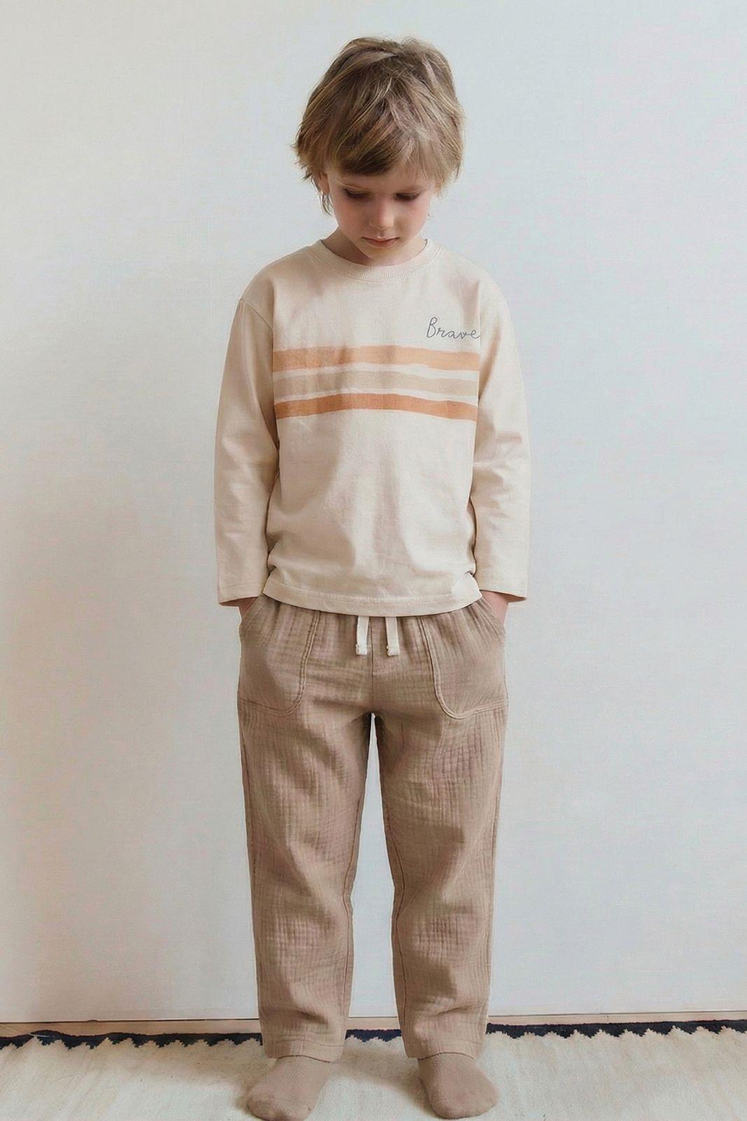 CigitBrave Çizgili Mevsimlik Takım 2-8 Yaş Ekru