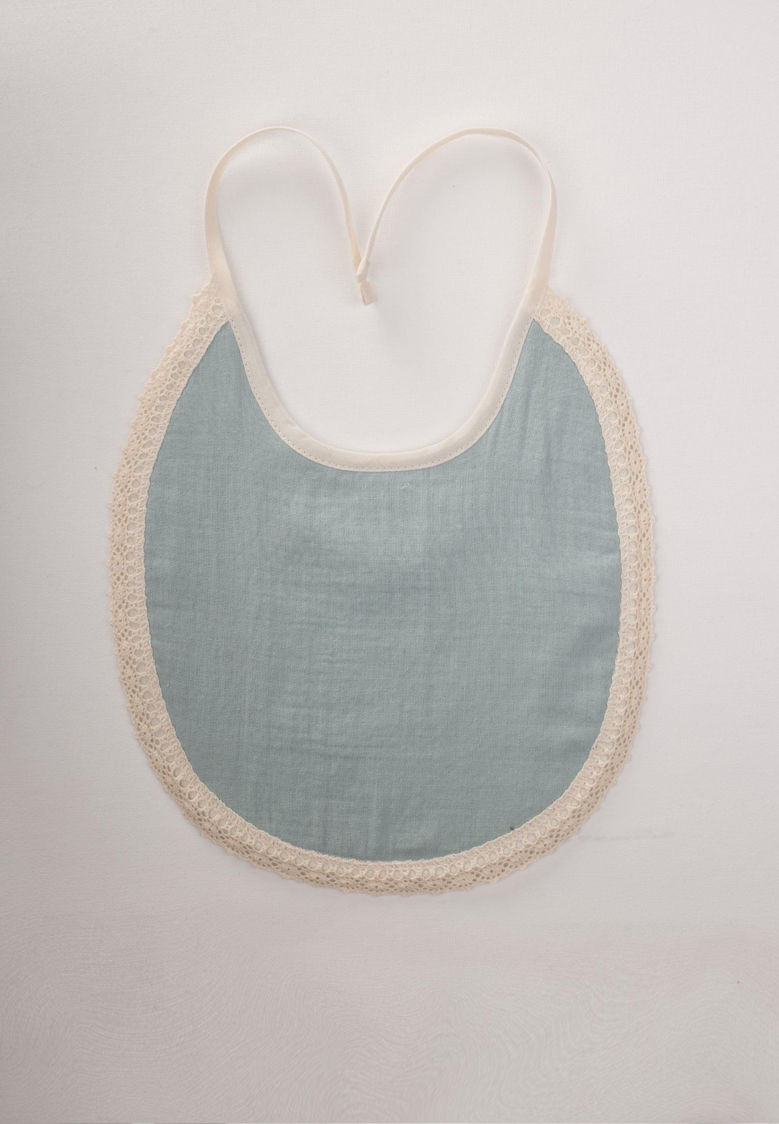 CigitBrodeli Bağlamalı Müslin Mama Önlüğü 25 cm Muslın Mınt - Havlu Grı