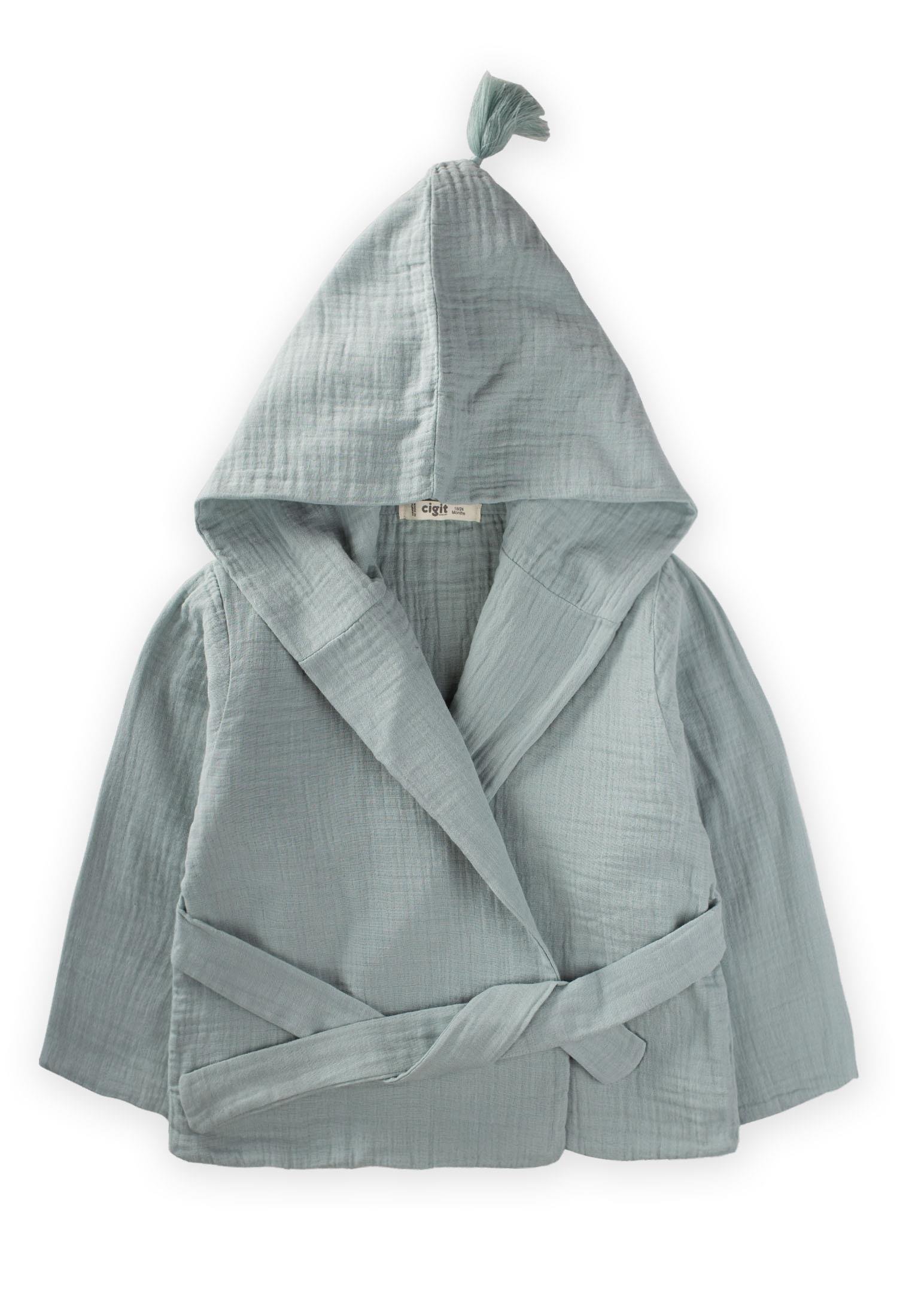 CigitDouble Layer Muslin Children's Bathrobe 2-9 Years Green