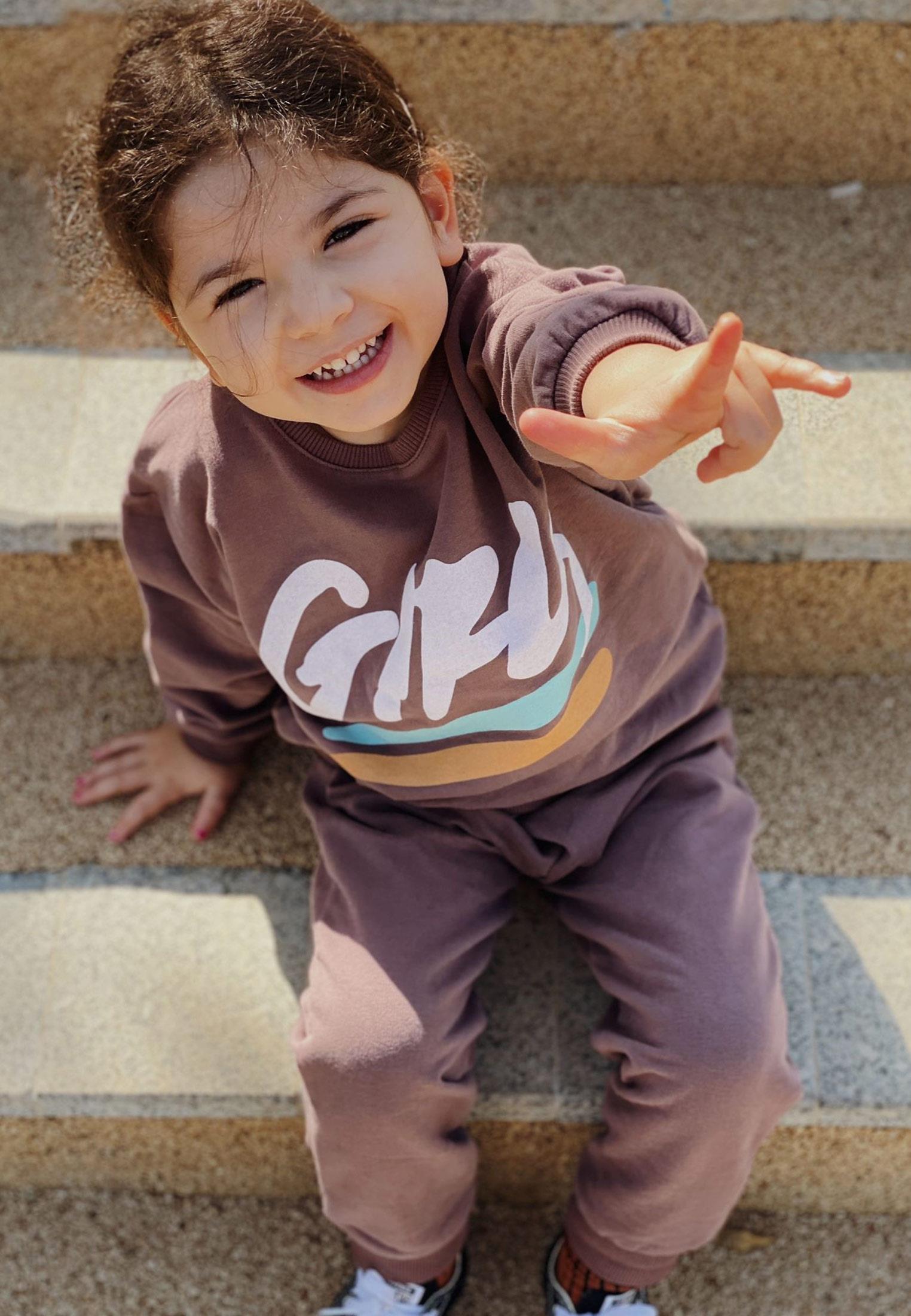 CigitGırls Baskılı Sweatshirt Takım 2-10 Yaş Mürdüm