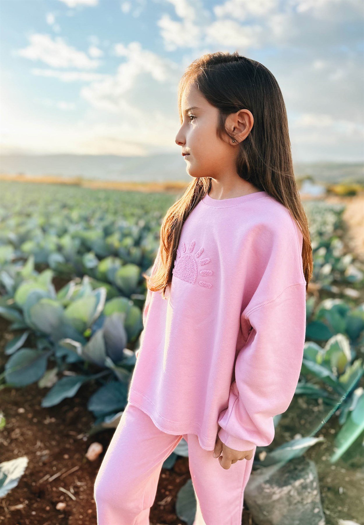 CigitGüneş Süzene Nakışlı Geniş Kesim Sweatshirt Takım 2-9 Yaş Pembe