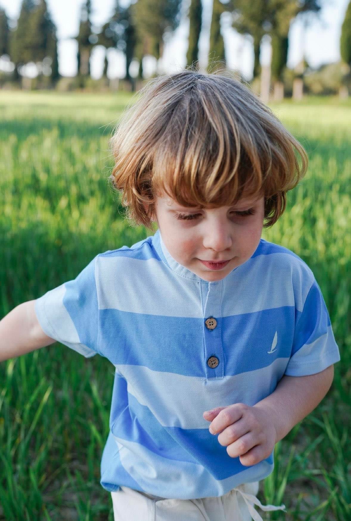 CigitHakim Yaka Çizgili T-Shırt 1-10 Yaş MAVİ
