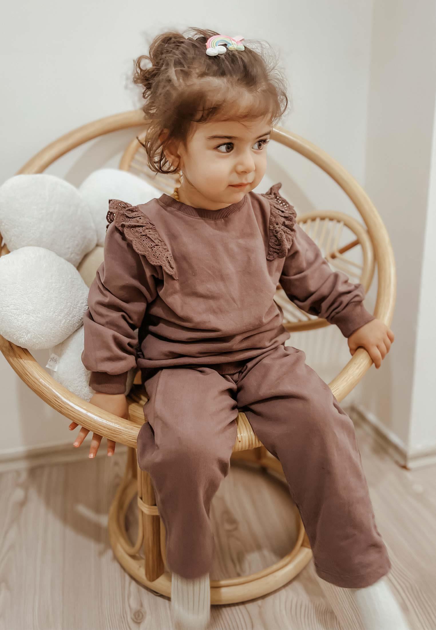 CigitKolu Brodeli Sweatshirt Takım 2-10 Yaş Mürdüm