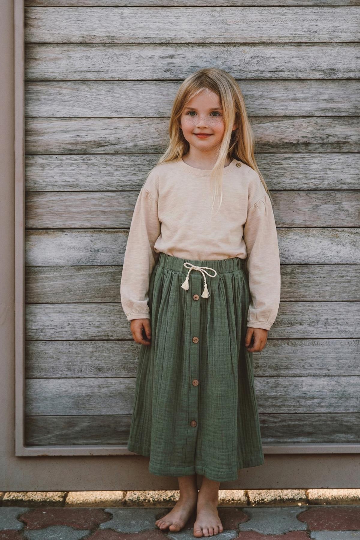 CigitOrganik Müslin Etek 2-8 Yaş Haki Yeşil