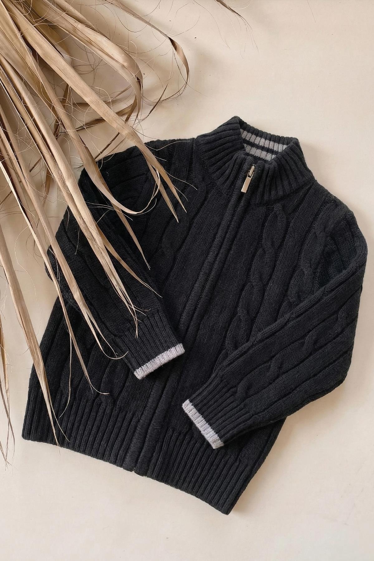 CigitSaç Örgü Triko Hırka 2-11 Yaş Siyah