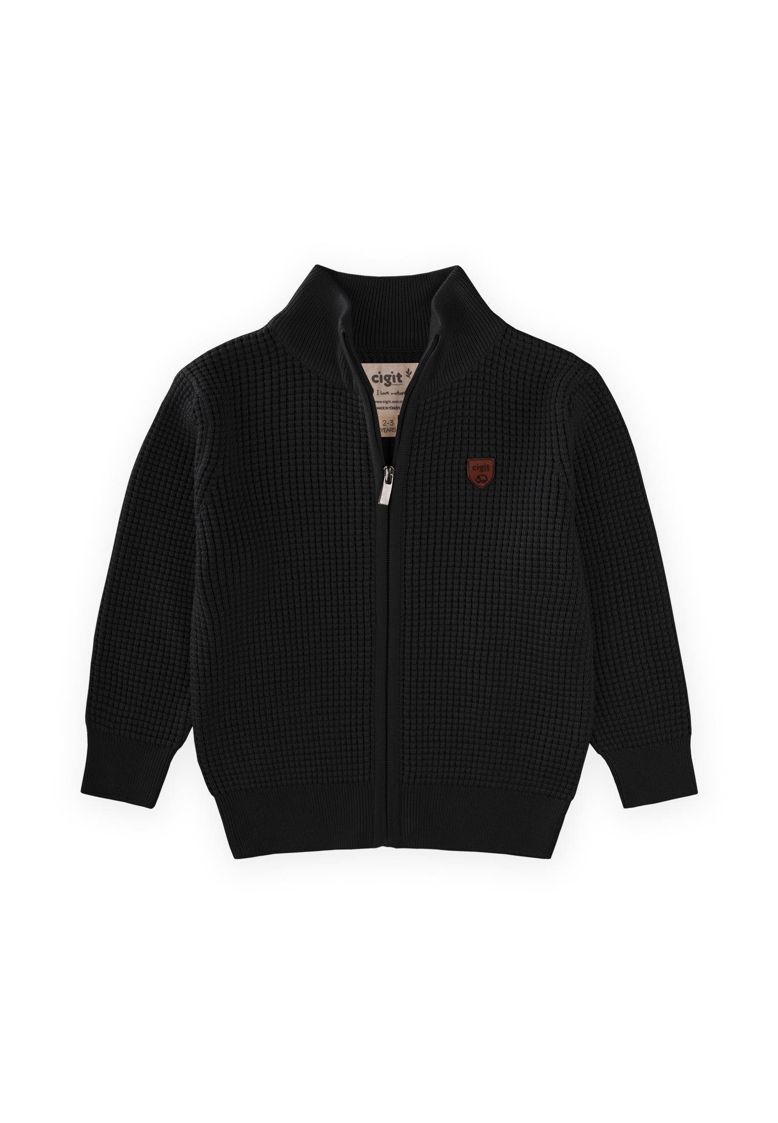 CigitSelanik Fermuarlı Triko Hırka 2-11 Yaş Siyah