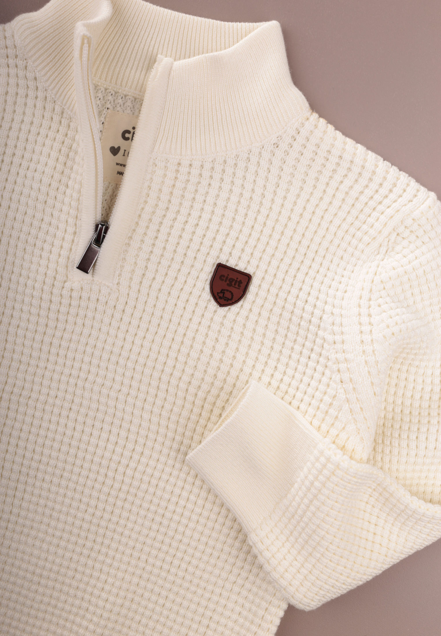 CigitSelanik Triko Fermuarlı Kazak 2-11 Yaş Ekru