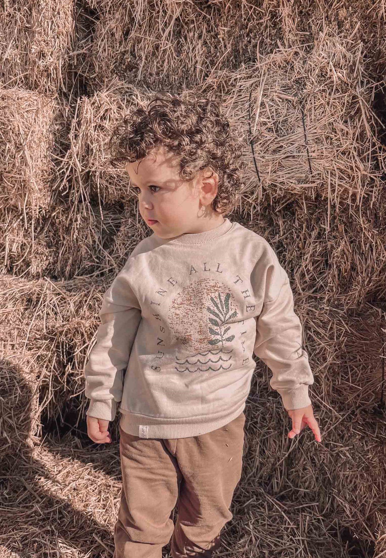 CigitSoyut Yaprak Baskılı Sweatshirt 3-9 Yaş Kum